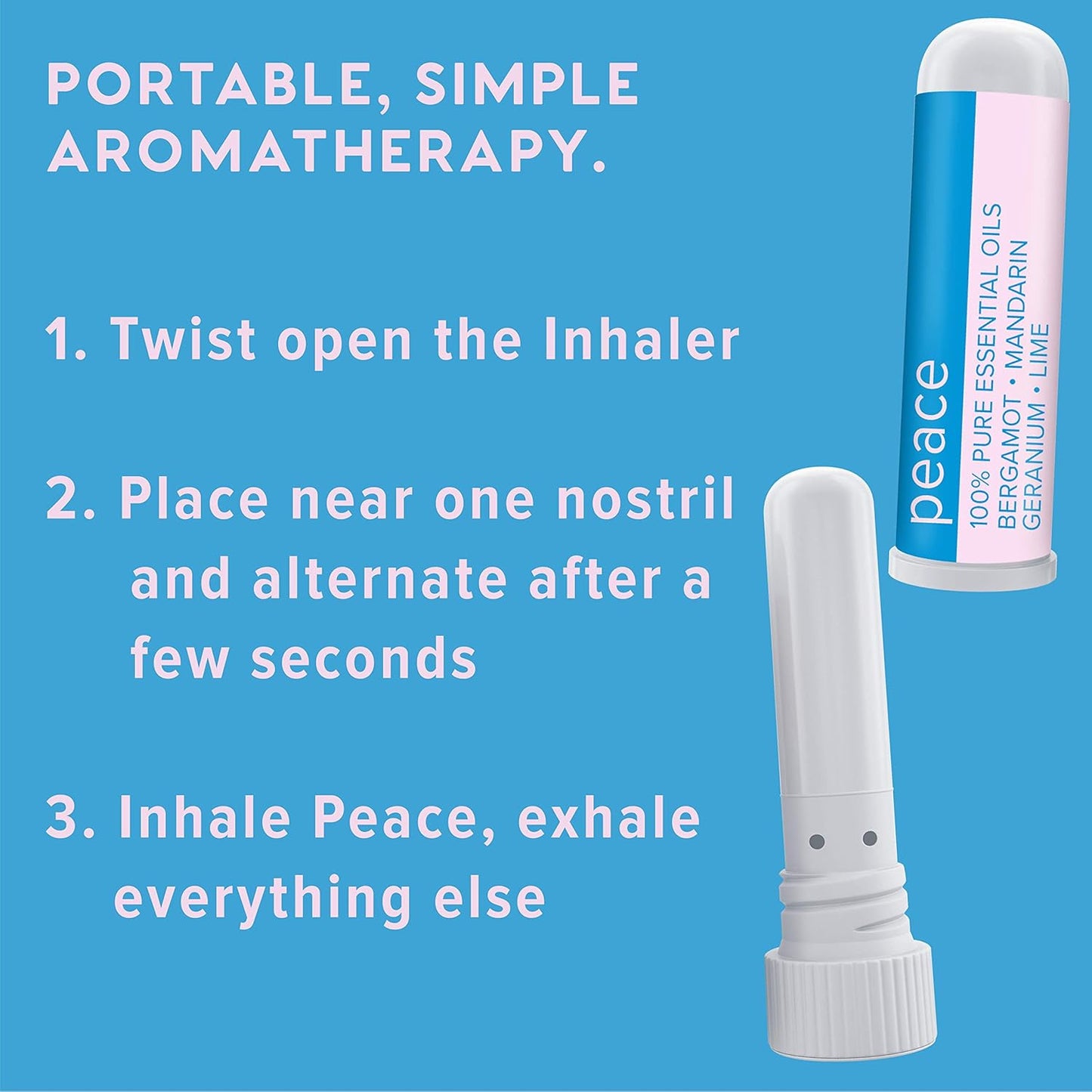 MOXE Peace Nasal Inhaler, Calming Essential Oil Blend, Helps Relaxation and Meditation, Soothing Fragrance, Bergamot, Mandarin, Geranium, Lime, Made in USA (1 Pack)