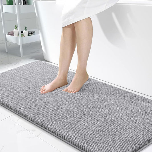 OLANLY Thick Memory Foam Bath Mat Rug 47x24, Extra Soft Absorbent Bathroom Rug, Quick Dry Bath Mats, Non-Slip, Machine Washable Carpet for Bathroom, Tub and Shower, Home Decor Accessories, Grey