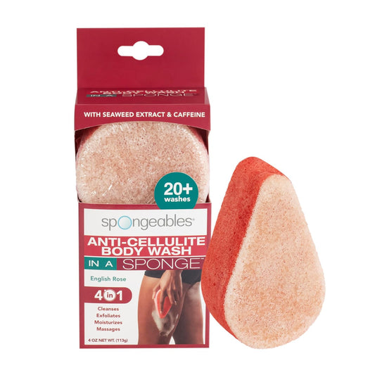 Spongeables Anti Cellulite Body Wash in a 20+ Wash Sponge, English Rose, 3 Count