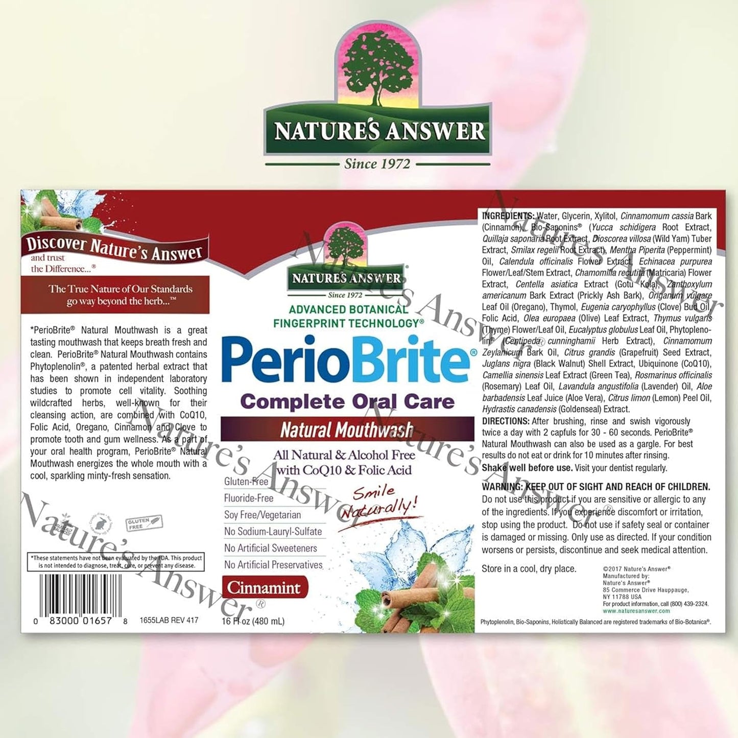 Nature's Answer PerioBrite Alcohol-Free Mouthwash, Cinnamon, 16-Fluid Ounce | Whitens Teeth | Freshens Breath | Removes Plaque | Minimizes Dry Mouth (Pack of 1)