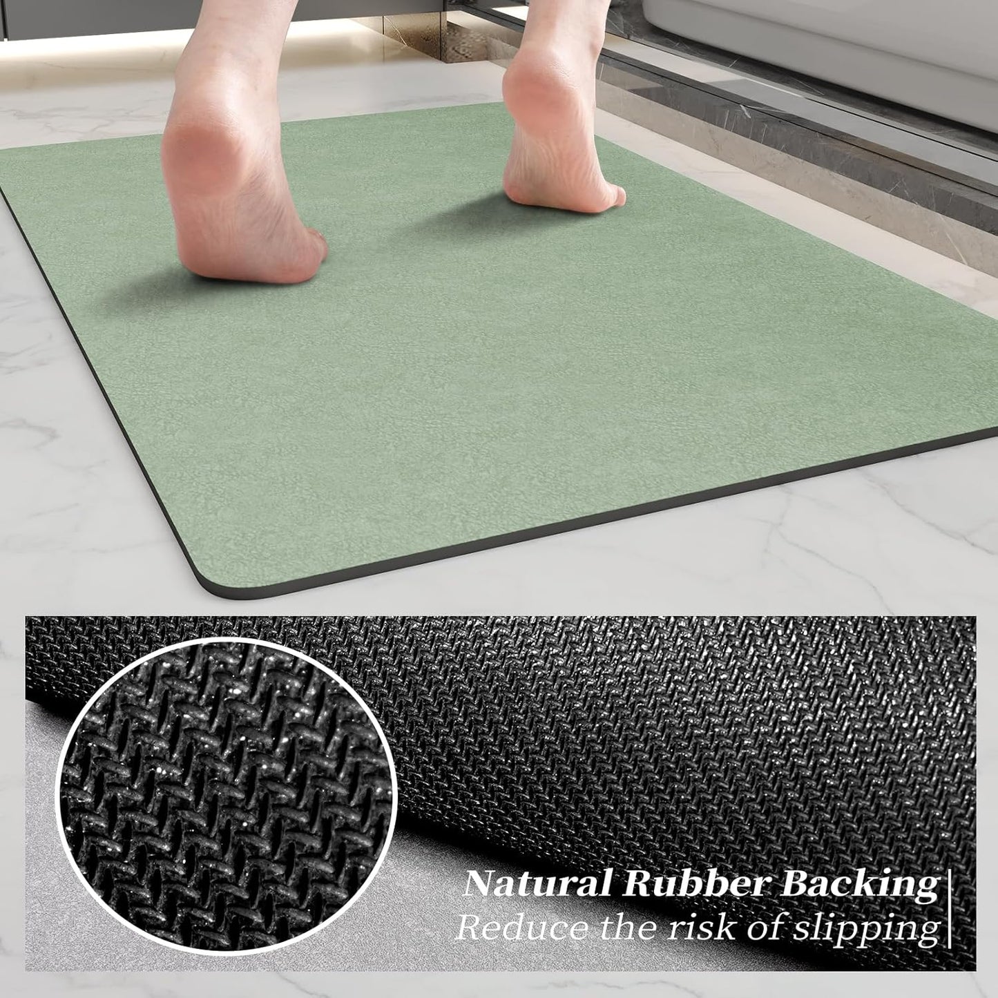 Sage Green Long Bathroom Mat Rugs 59x17 Diatomaceous Earth Bath Mat Large Quick Dry Bath Mat Non Slip Rubber Backed Super Absorbent Shower Mat, Thin Bathroom Runner Rugs Floor Mat Fit Under Door
