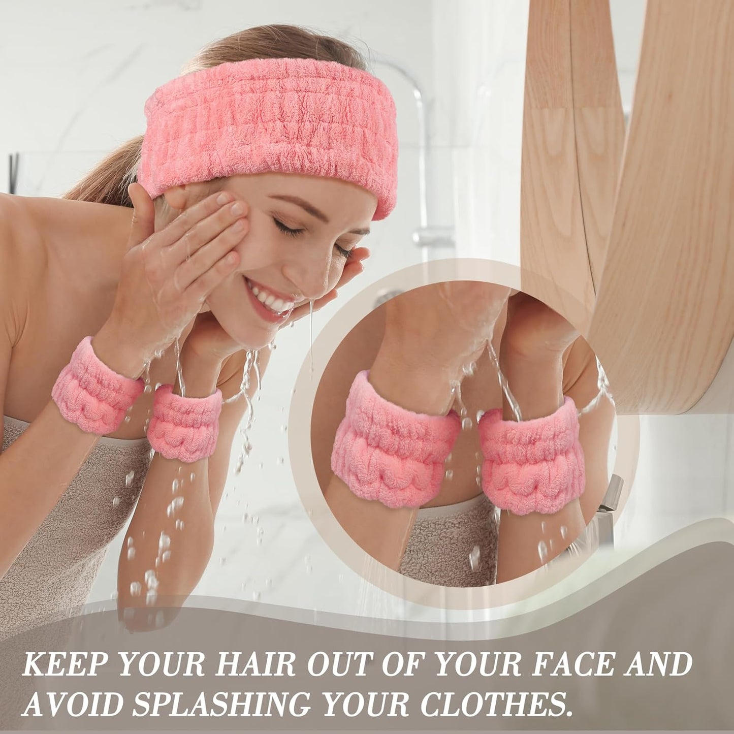 Spa Headband and Wristband Set - 3-Piece Skincare Headbands & 6-Piece Wrist Spa Wristbands for Women,Facial Hairbands for Washing Face, Makeup, Sports, Yoga, Headband for Washing Face