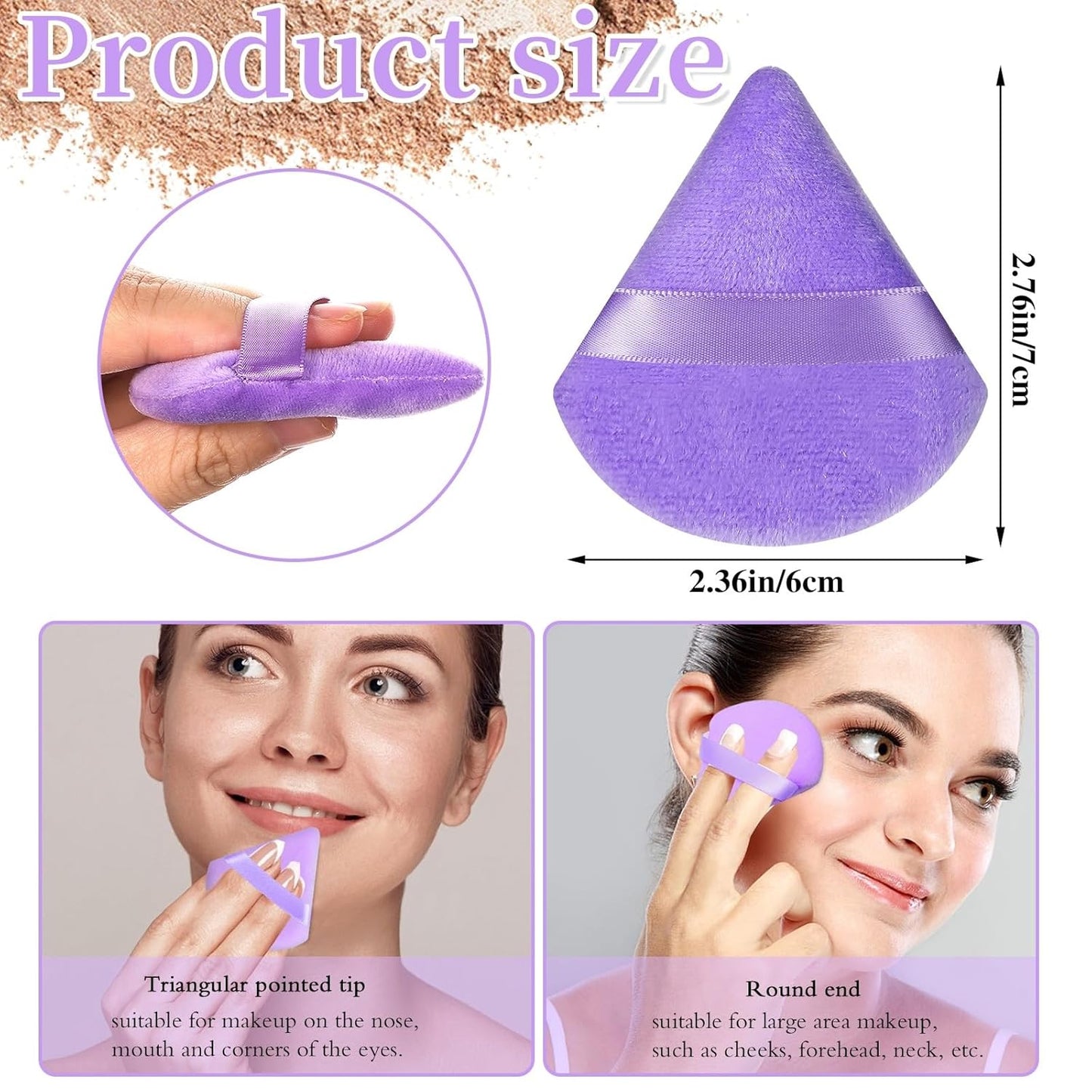 Pimoys 6 Pieces Powder Puff Face Soft Triangle for Loose and Body Powder, Velour Makeup Blender Sponge Set Setting Powder Puff Beauty Makeup Tools