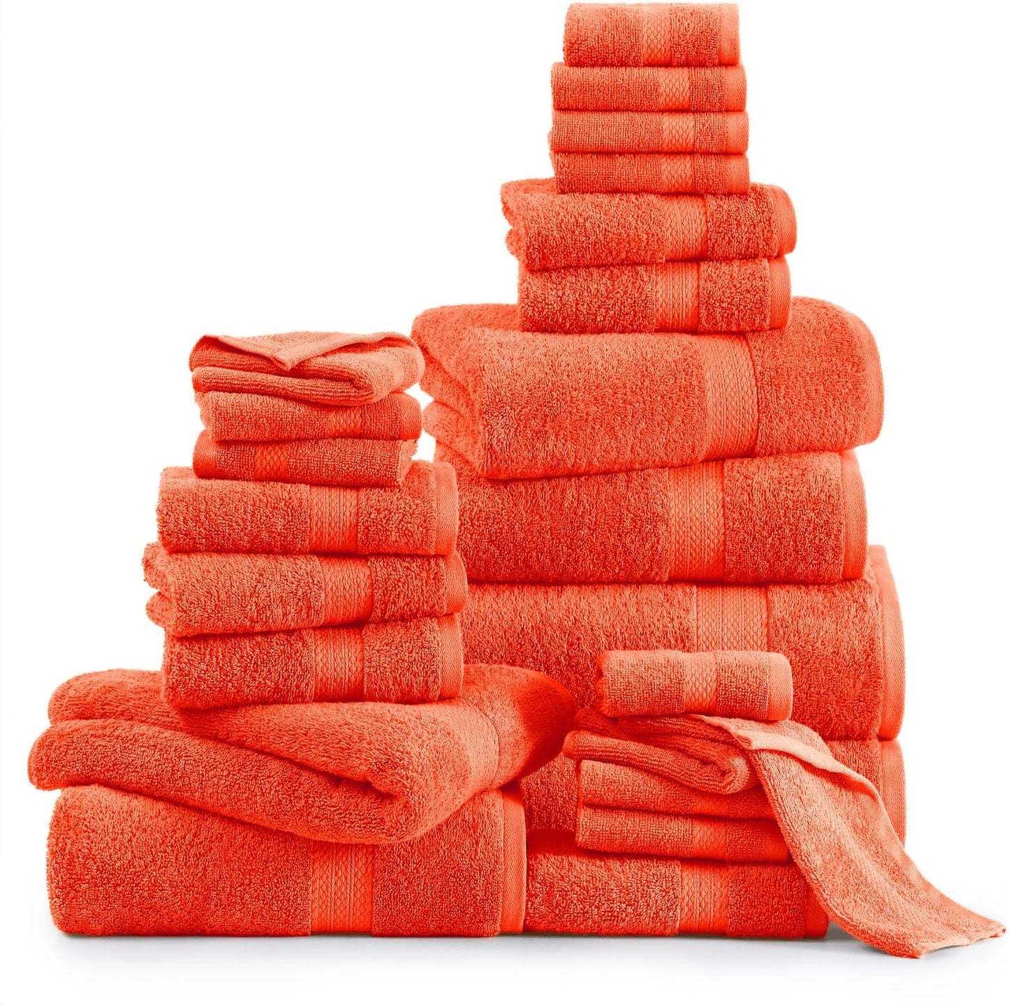 LANE LINEN 100% Cotton 24 Piece Bathroom Towel Set - Ring Spun, Quick Dry, Ultra Soft & Absorbent - 2 Bath Sheets, 4 Fingertip, 4 Bath, 6 Hand Towels, 8 Washcloths - Oeko Tex Certified - Tiger Lily