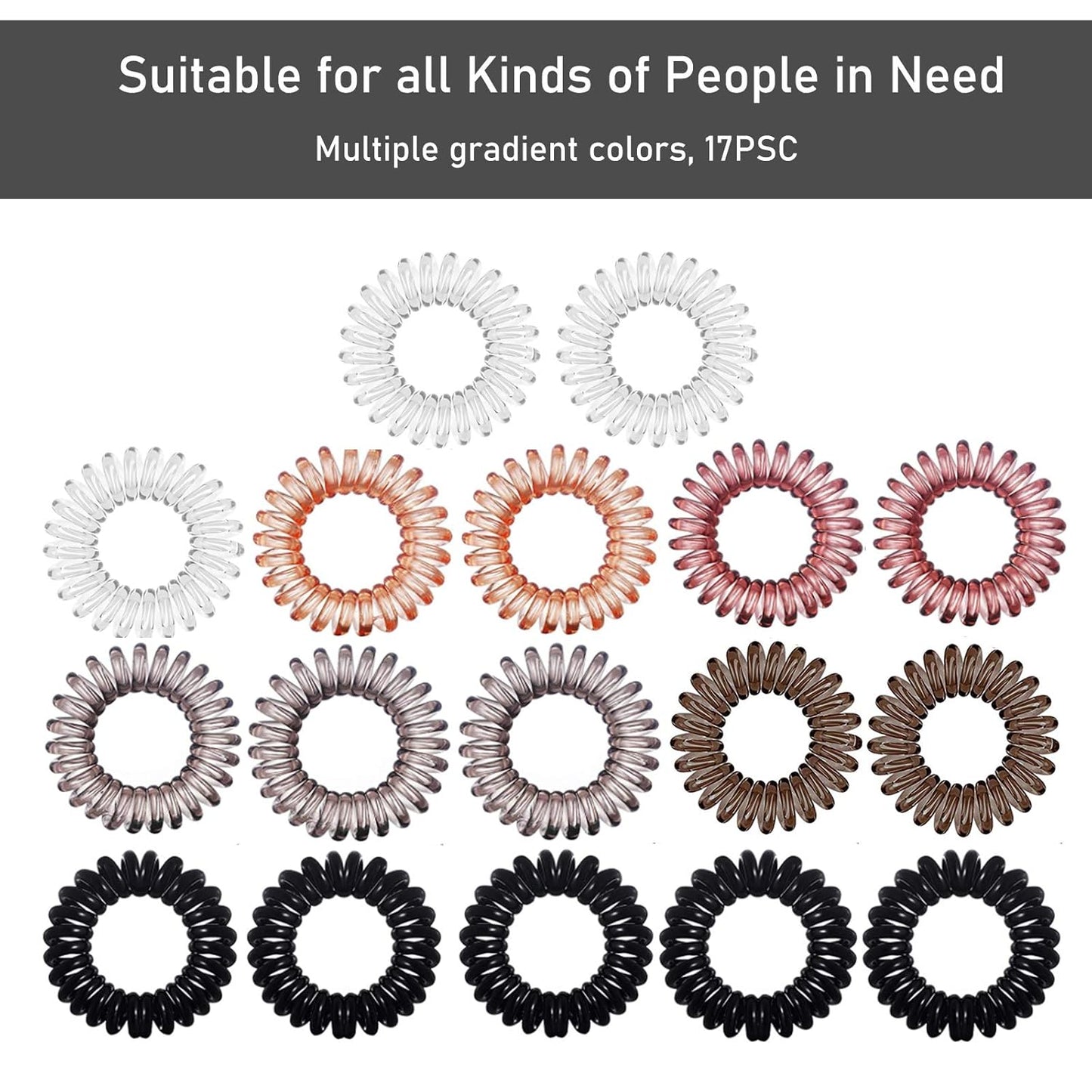 Hair Ties, 17 Pack Spiral Coils for Thick and Thin Hair - No Crease Ponytail Holders for Women and Children