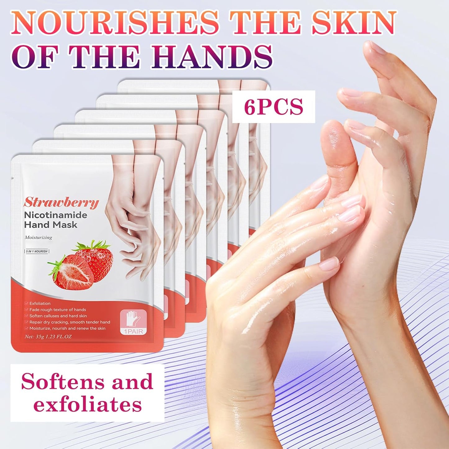 6 Pairs Hand Masks Moisturizing Gloves, Hydrating Hand Mask Moisturizer Gloves Care for Dry Cracked Hands, Smooth Long Lasting Soft Firming Hand Mask Gift Set for Men Women（G