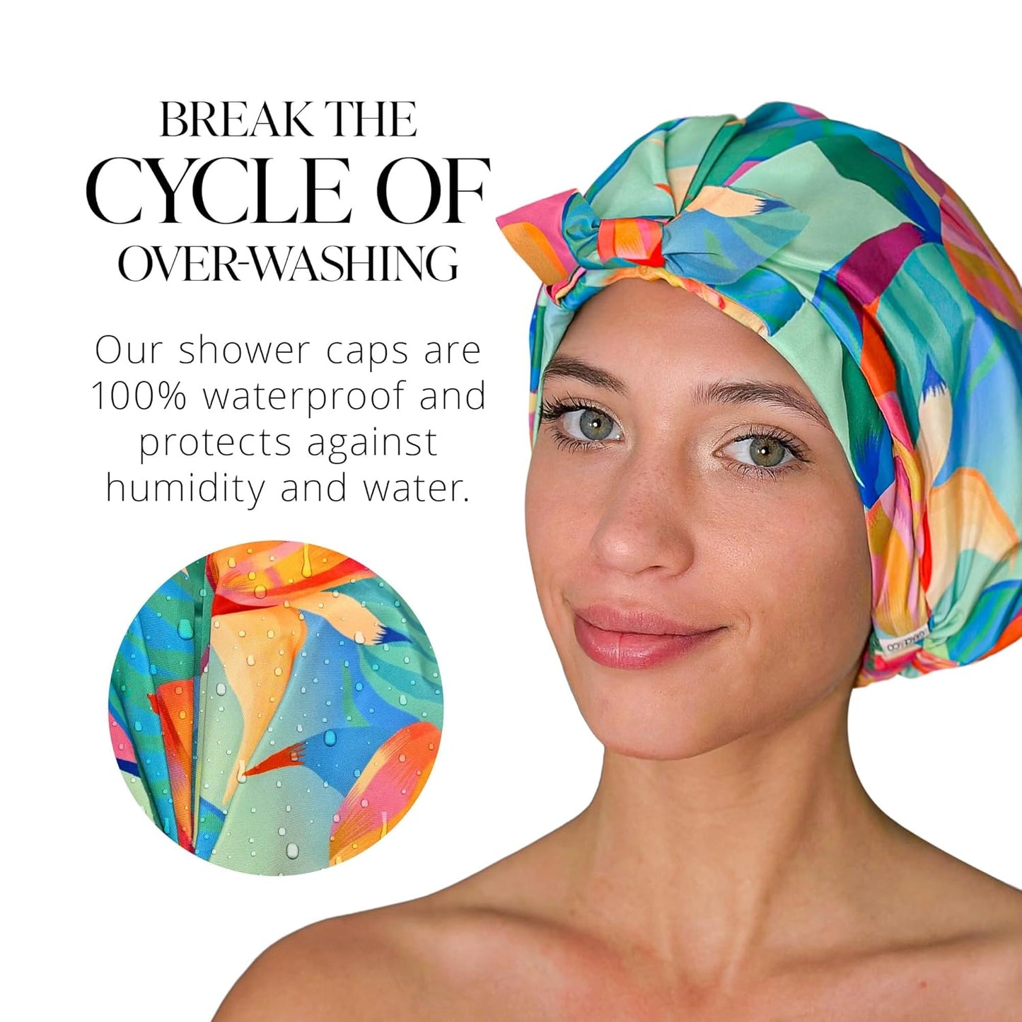 GRACE & COMPANY Luxury Shower Cap For Women - 100% Waterproof, Reusable, Washable & Breathable Shower Caps - Birds Of Paradise