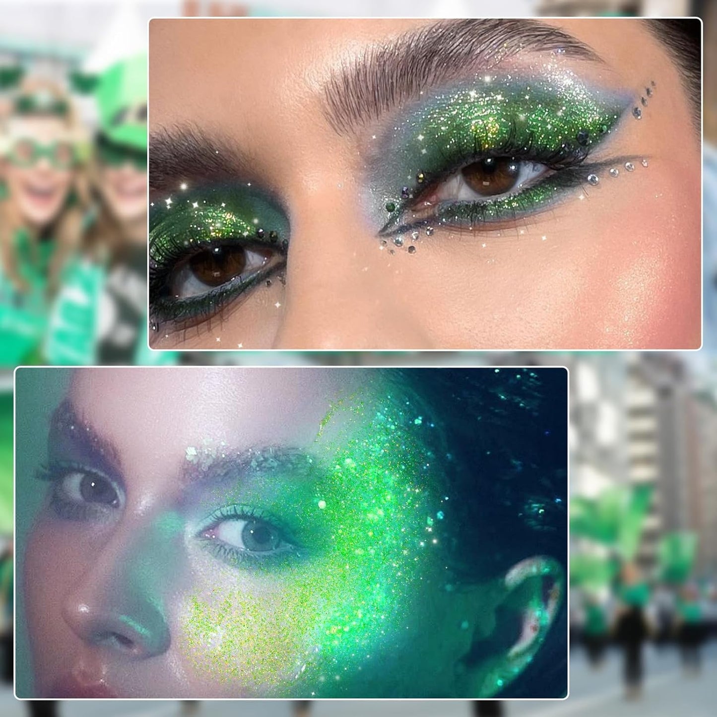 DAGEDA Green Body Glitter Gel, Roll-on Face Glitter for St Patricks Day Festival Rave Accessories, Holographic Hair Glitter Gel,Body Shimmer Mardi Gras Makeup for Rave Party