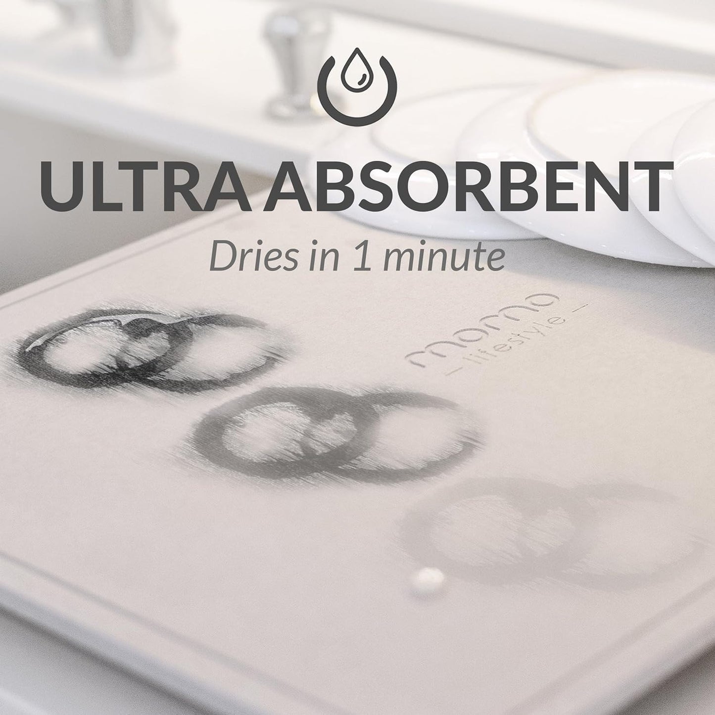 Momo Lifestyle Stone Dish Drying Mat DryPad 19.7" X 15.7" Misty Gray, Large Stone Drying Mat for Kitchen Counter, Fits Various Dish Racks, Zero Rust