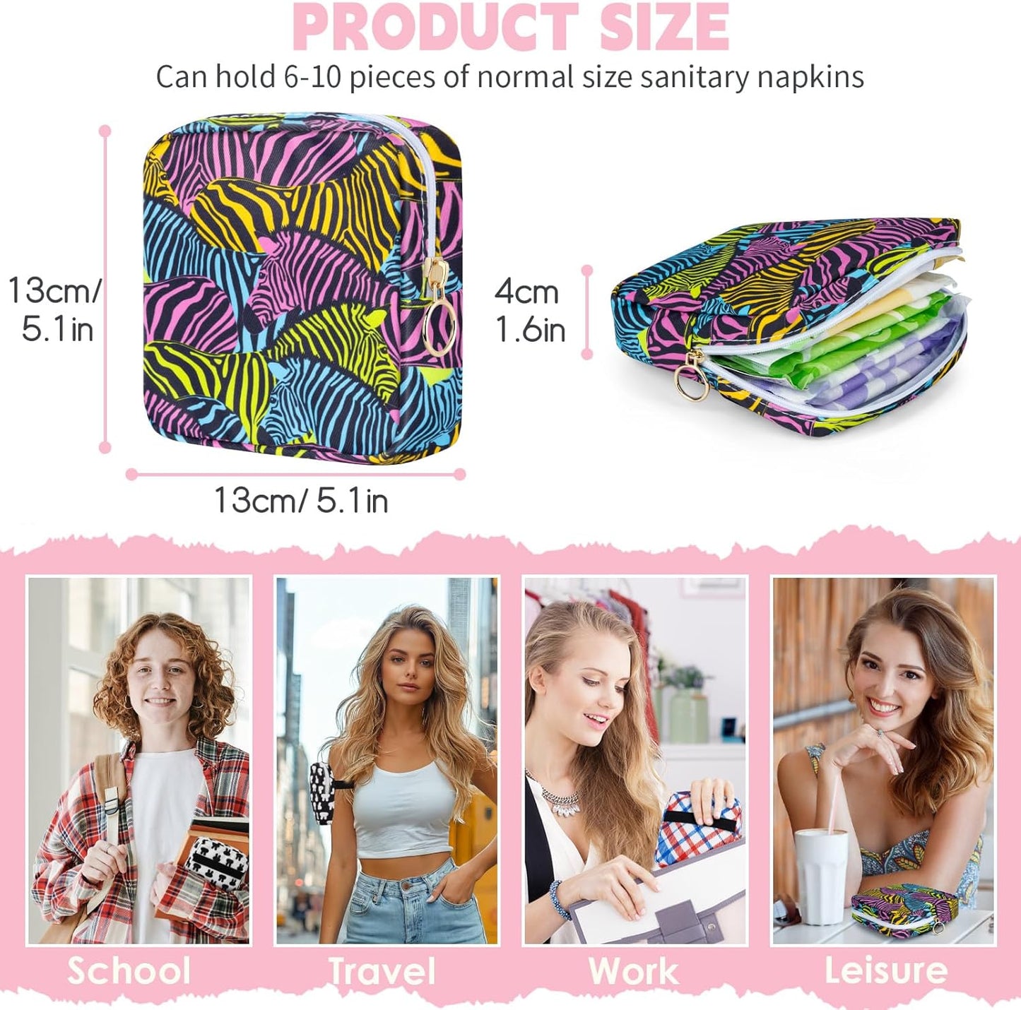Desing Wish Period Bag Pouch Soft Cloth Sanitary Napkin Storage Bag Portable Menstrual Pad Pouches Tampon Holder for Purse First Period Kit for Girls 9-12 (Red-blue Stripes)