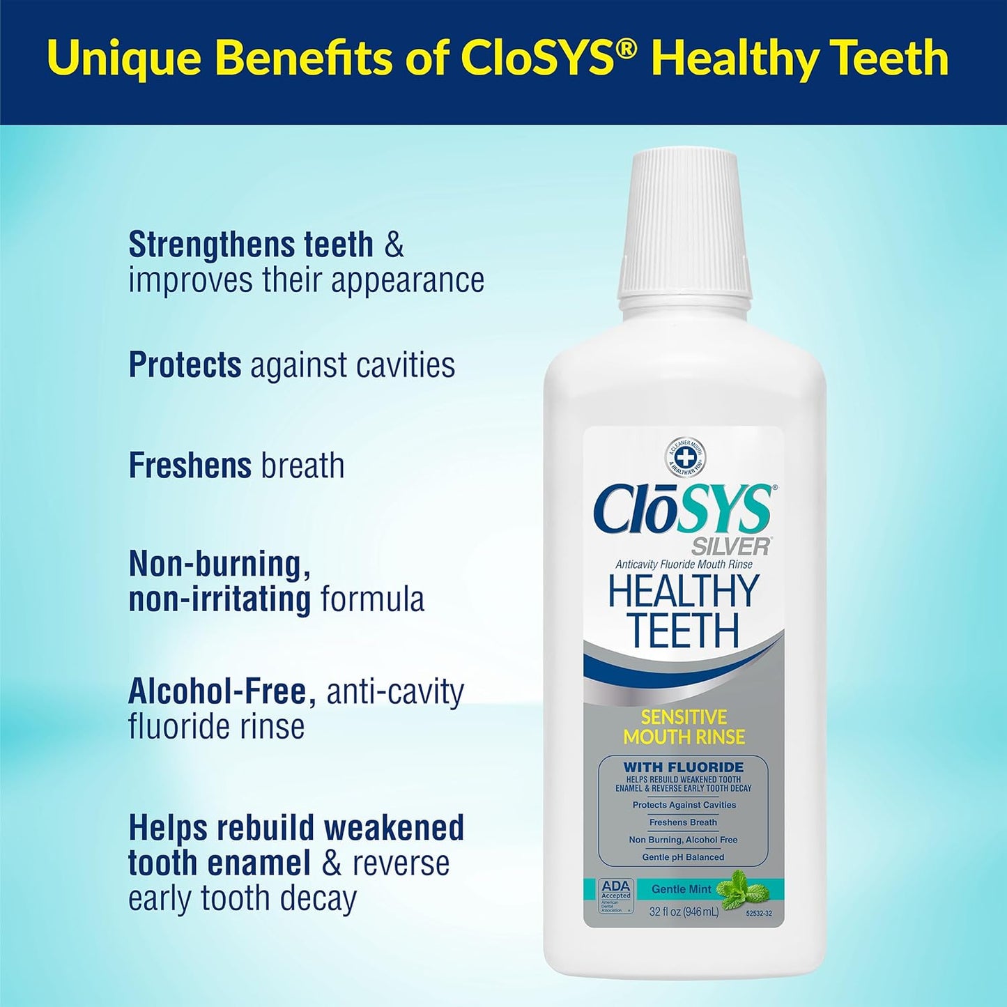 Closys Healthy Teeth Anti-Cavity Oral Rinse Mouthwash with Fluoride, Non-Burning, Non-Irritating – 32 Fl Oz (Pack of 3)