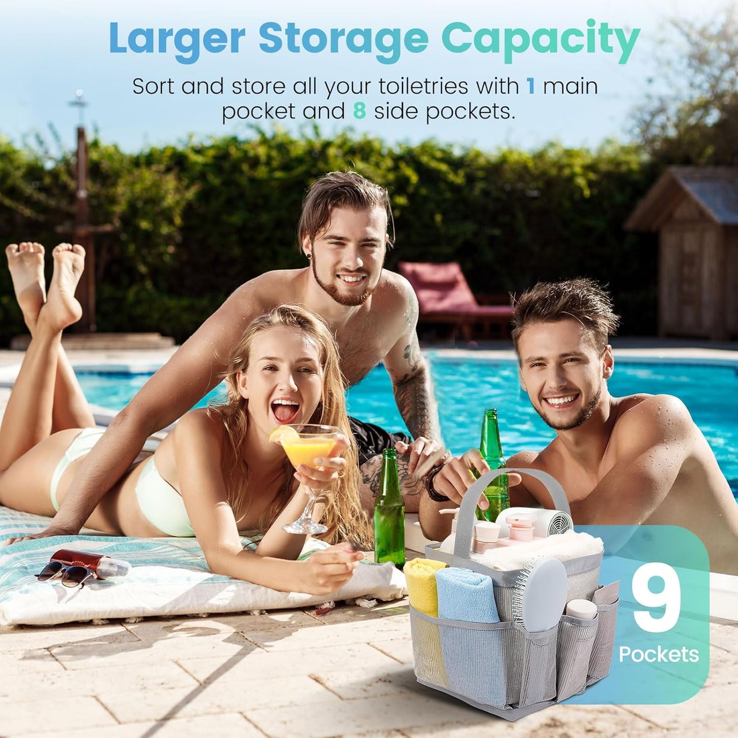 Shower Caddy Portable for College Dorm Room Essentials for Girls with 9 Pockets,Large-Capacity Shower Basket,Quick Dry Toiletry Tote Bag for Women,Outdoor Gym,Travel,Swim,Beach Camping Essentials-Grey