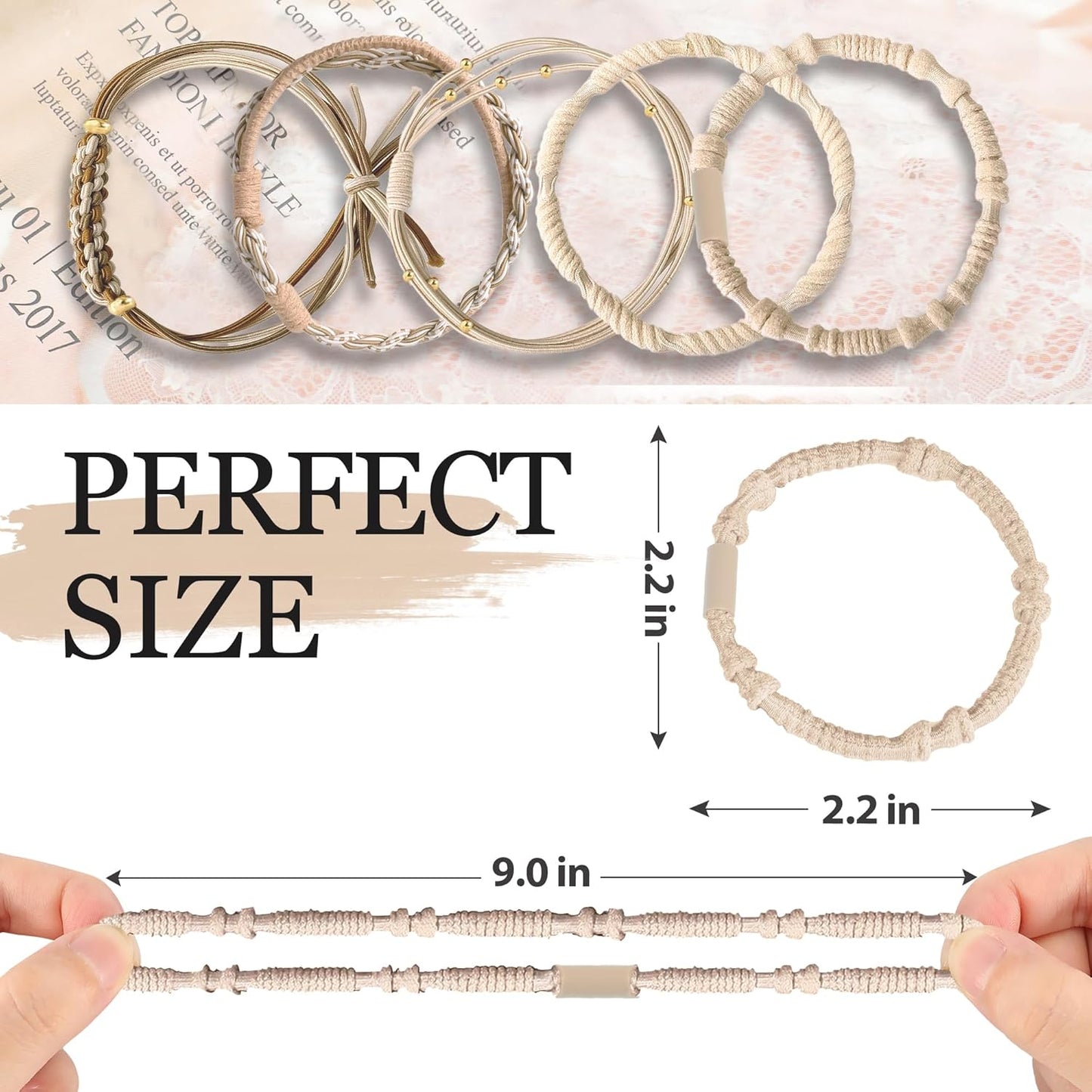 20 PCS Boho Ponytail Holders - 4 Neutral Colors, 5 Styles Hair Bands & Bracelets for Women's Thick or Thin Hair, No Damage