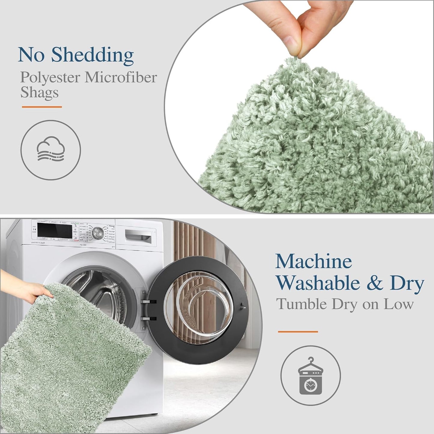 Walensee Bath Rug - Non Slip, Soft Microfiber Shaggy Bath Mat (20 x 32, Pale Green) Water Absorbent, Machine Washable, Thick Plush Shower Mat