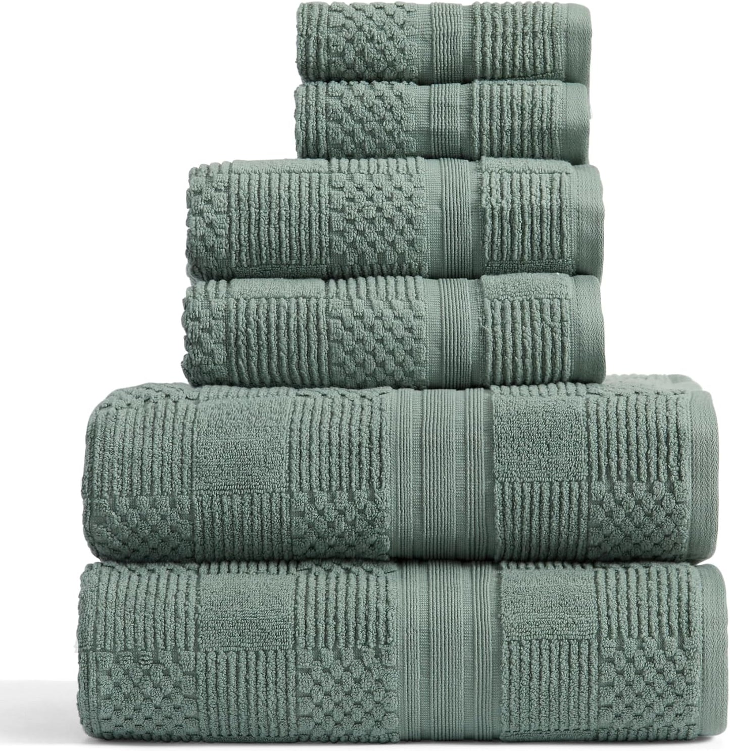 Springtree Home 100% Cotton Bathroom Towel Set | 6 Piece Set - Green Bath Towels | Geometric Textured Design | Absorbent & Quick-Dry | Oeko-TEX® Standard 100 Cotton | Myla Collection - Lily Pad Green