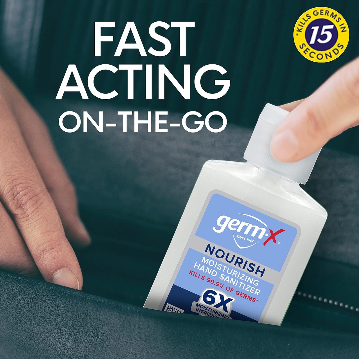 Germ-X Nourish Hand Sanitizer, 2-in-1 Moisturizing and Sanitizing Formula with Shea Butter, Vitamin E & Aloe, Non-Greasy, Mini Travel Size for On-The-Got, 2 Fl Oz (Pack of 6)