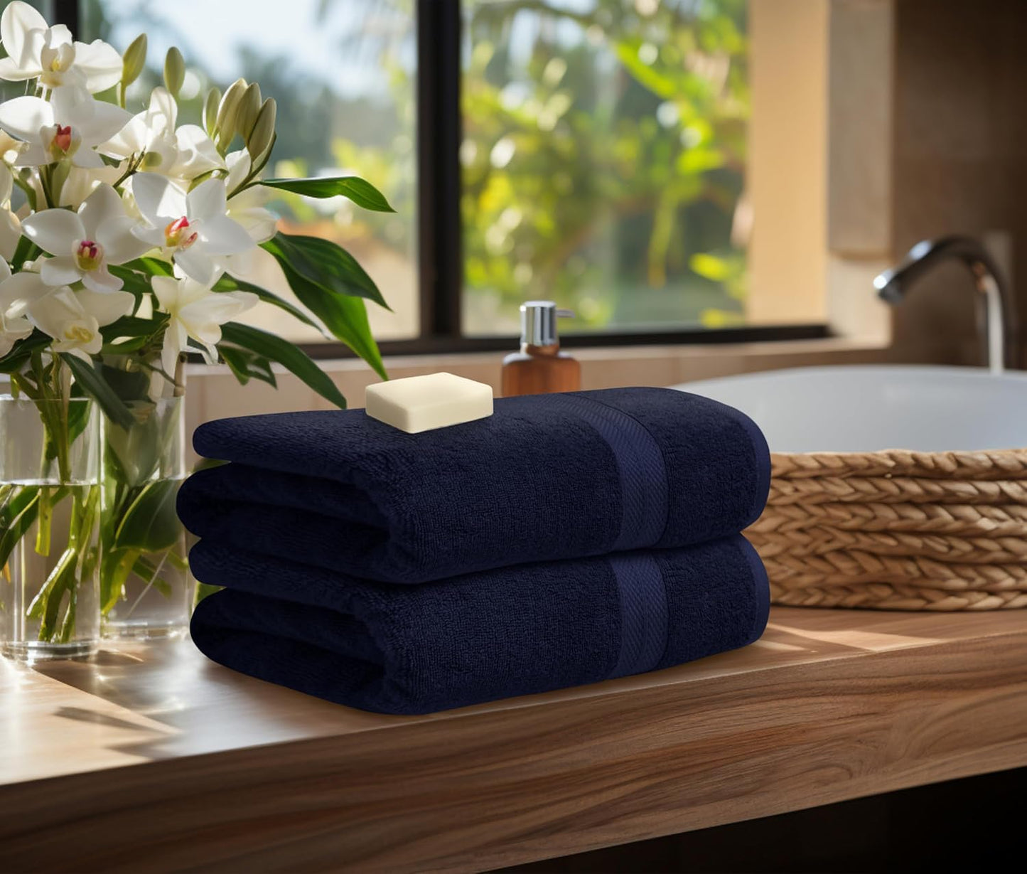 Avalon Towels Navy Blue Bath Towels Set of 4 pcs (27x54 inches), 100% Cotton Towel Absorbent and Quick Dry Navy Towel for Bathroom, Super Soft and Perfect for Daily Use