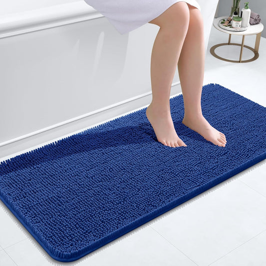 OLANLY Bathroom Rugs 47x20, Extra Soft Absorbent Chenille Bath Rugs, Rubber Backing Quick Dry, Machine Washable Bath Mats for Bathroom Floor, Tub and Shower, Home Decor Accessories, Royal Blue