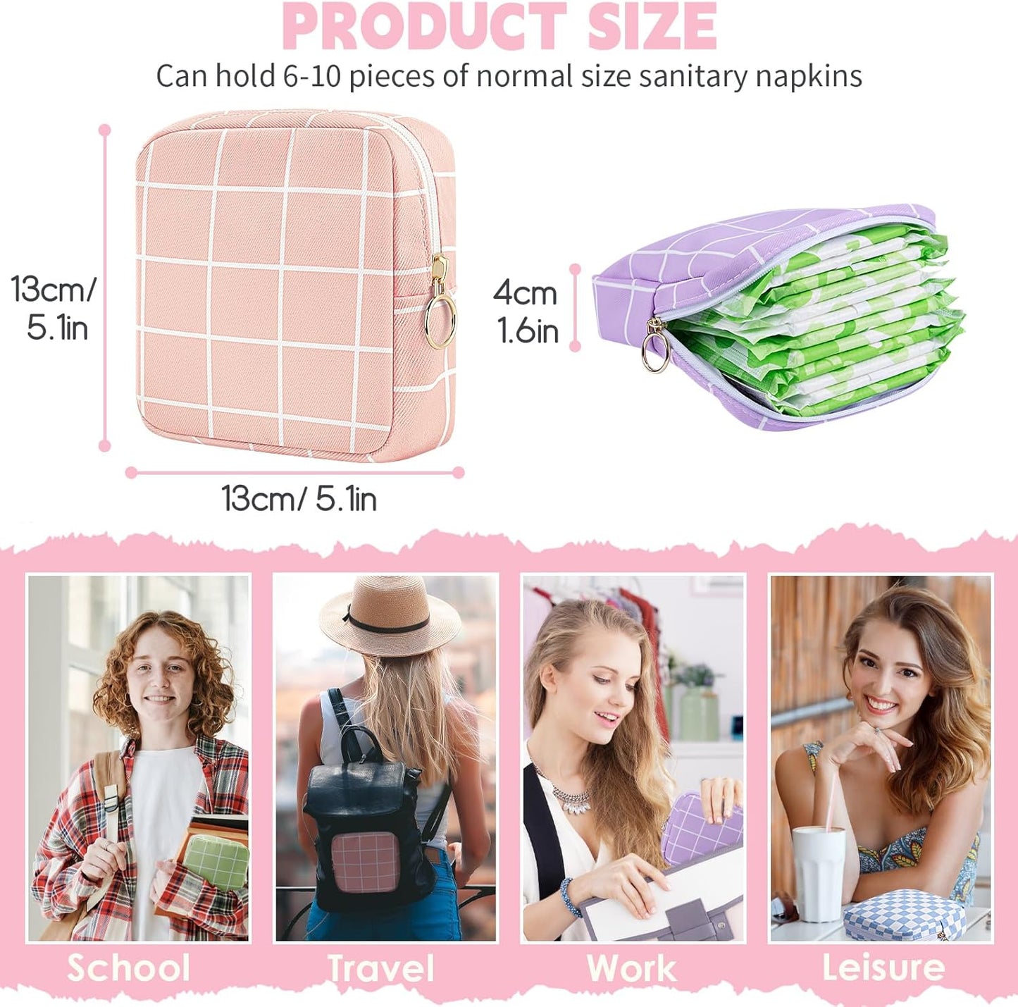 Desing Wish Period Bag Pouch Soft Cloth Sanitary Napkin Storage Bag Portable Menstrual Pad Pouches Tampon Holder for Purse First Period Kit for Girls 9-12 (Sky Blue Plaid)
