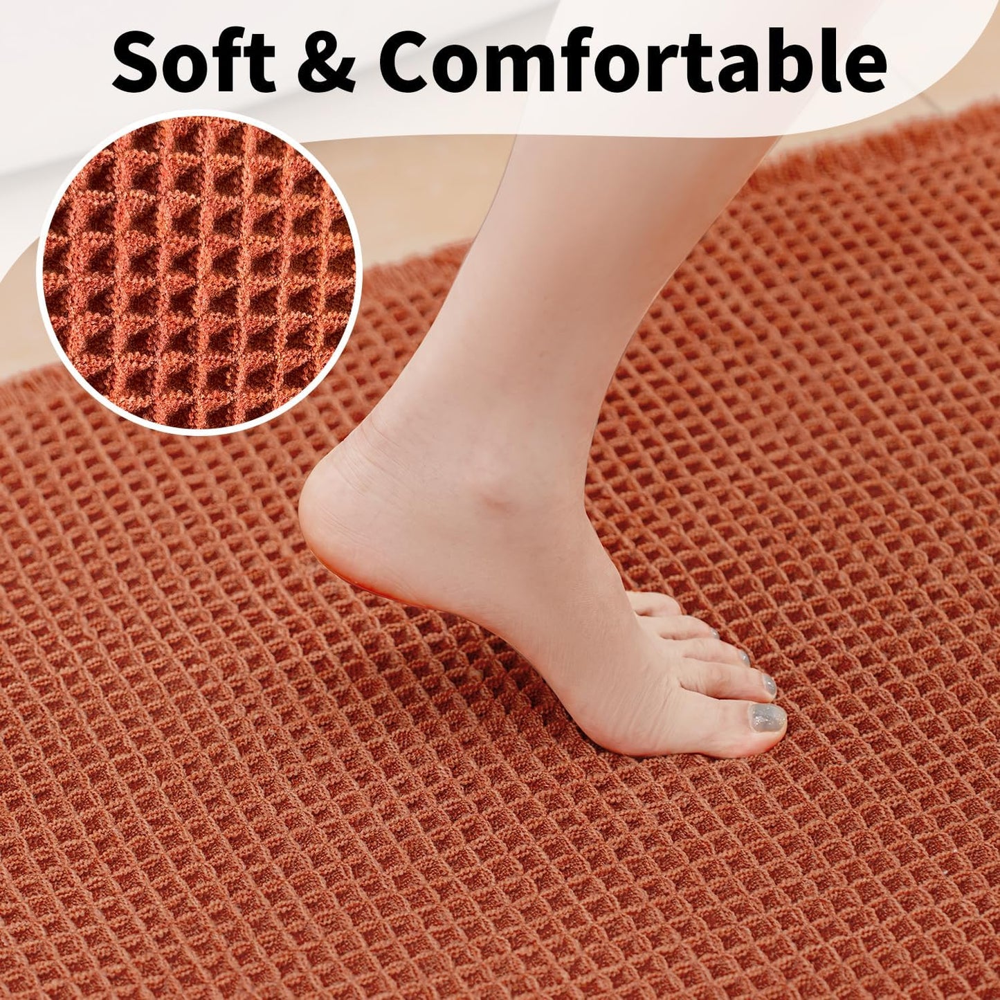 Waffle Bath Mat - Boho Bathroom Rugs Non Slip Washable, Super Absorbent & Quick Dry, Soft Bath Mat Farmhouse Bathroom Decor, 24'' x 48'', Dirty Orange