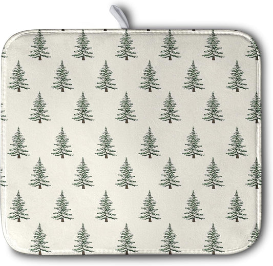 Christmas Tree Dish Drying Mat Winter Xmas Holiday Drying Mats Microfiber Absorbent Dishes Drying Pad Reusable Washable Kitchen Countertop Protector Dish Drainer Rack Mat 16x18 Inch