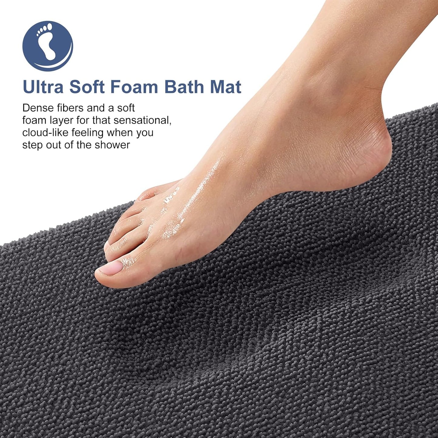 OLANLY Thick Memory Foam Bath Mat Rug 59x24, Extra Soft Absorbent Bathroom Rug, Quick Dry Bath Mats, Non-Slip, Machine Washable Carpet for Bathroom, Tub and Shower, Home Decor Accessories, Dark Grey