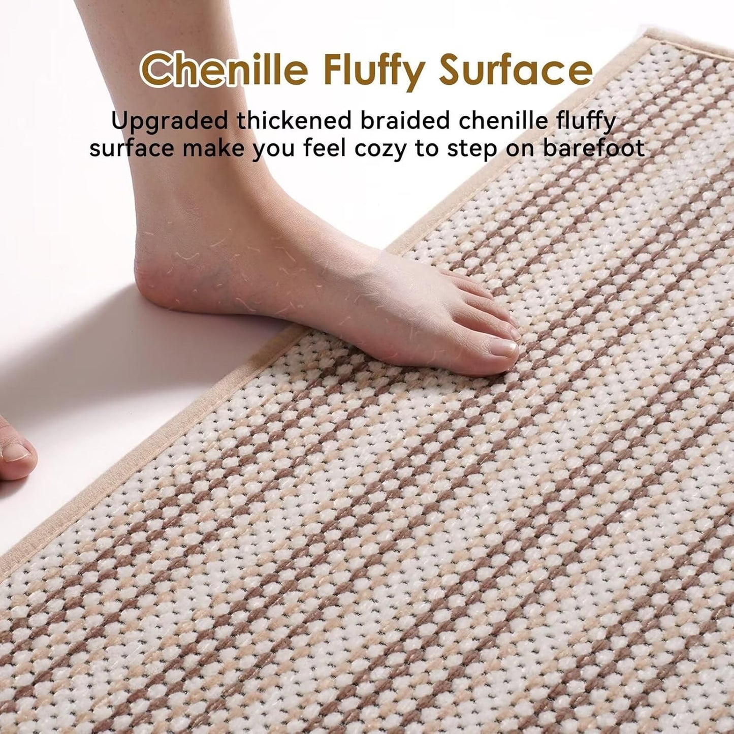 Bathroom Rug Mat,Soft Non Slip Absorbent Water Bath Rug,Quick Dry Machine Washable Chenille Braided Shower Mat,Bath Mat for Bathroom Floor,Home Decor Accessories Coffee 24x35