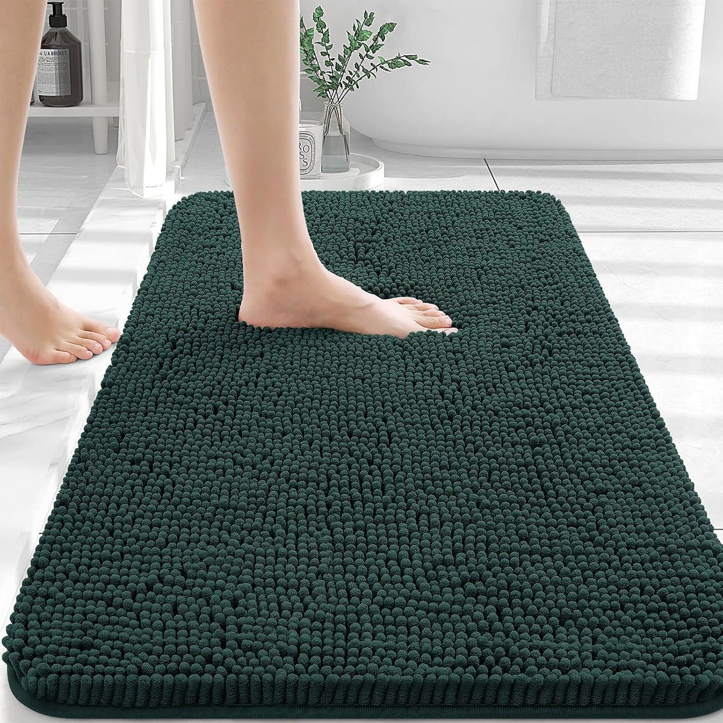 OLANLY Bathroom Rugs 30x20, Extra Soft Absorbent Chenille Bath Rugs, Rubber Backing Quick Dry, Machine Washable Bath Mats for Bathroom Floor, Tub and Shower, Home Decor Accessories, Blackish Green