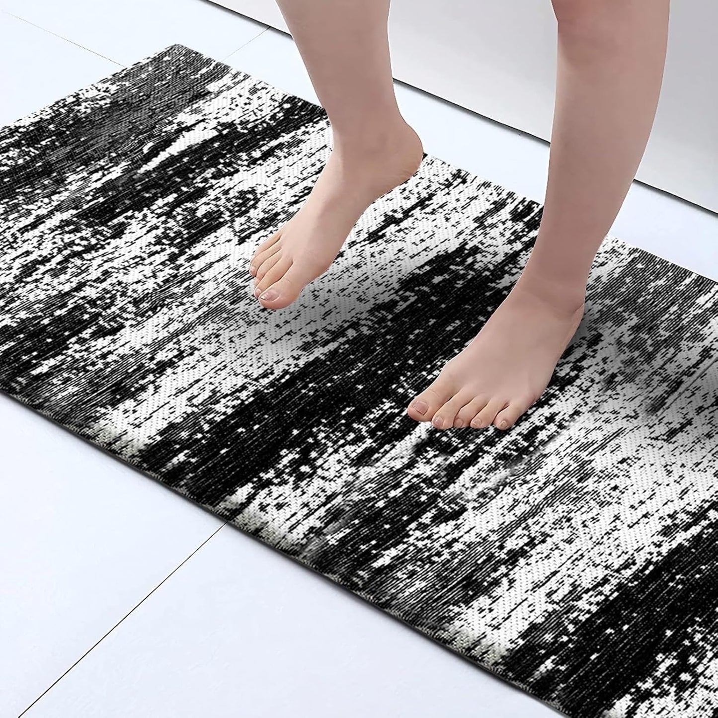 HDFK Graffiti Bath Mat | Non Slip Water Absorbent Quick Dry Woven Floor Mats | Thin Machine Washable Modern Shower Rug | Low Pile Profile Fit Under Door Vanity Room Bathroom Rugs | 24x17.7 Inch Black