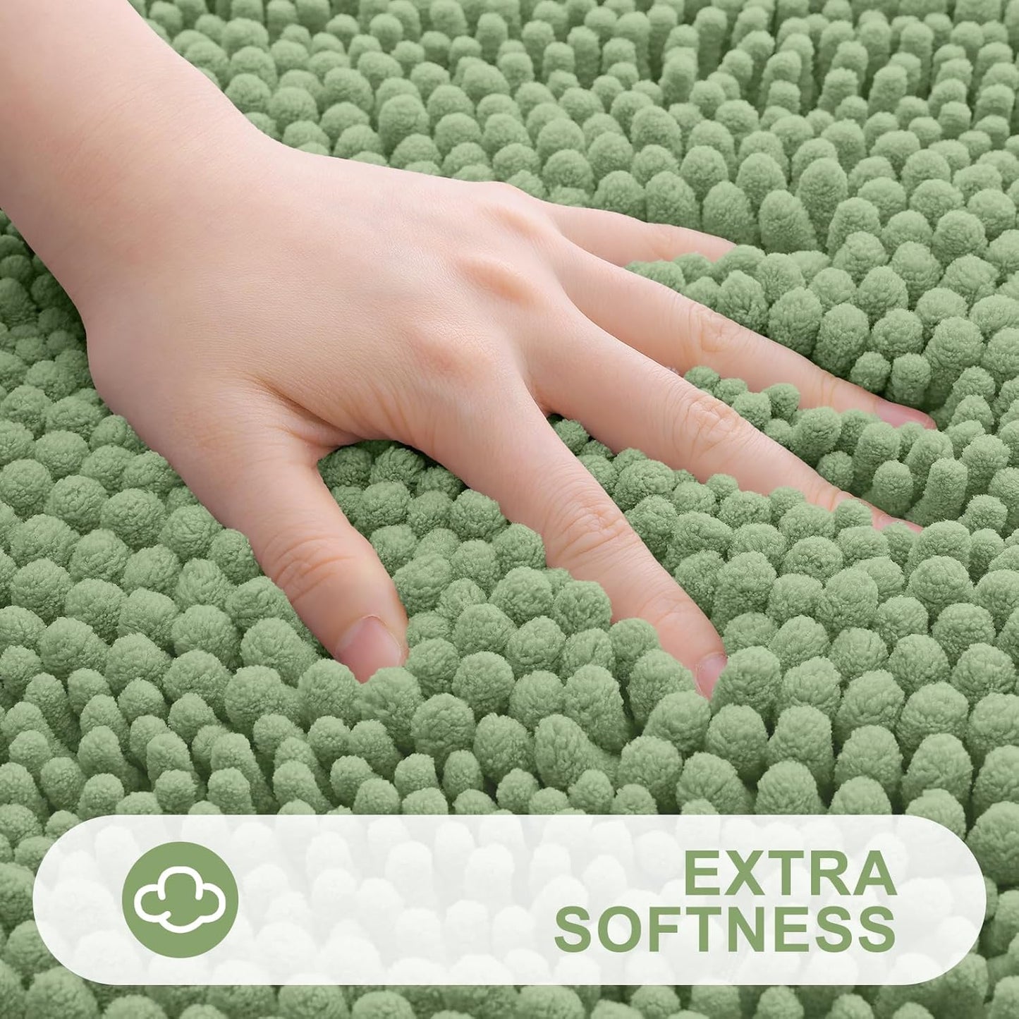 Grandaily Chenille Striped Bathroom Rugs 30x20, Extra Thick and Absorbent Bath Mats, Non-Slip Soft Plush Shaggy Shower Carpet, Machine Wash Dry, Bath Rug for Bathroom, (Medium, Sage Green)