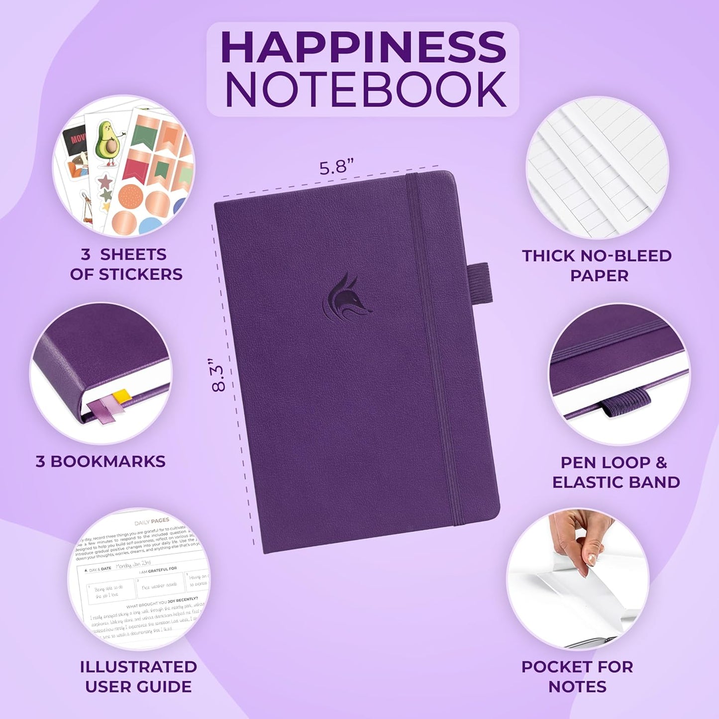 Clever Fox Happiness Notebook – Daily Positivity Journal for Women with Prompts & Positive Quotes – Affirmation & Self Esteem Gifts (Purple)