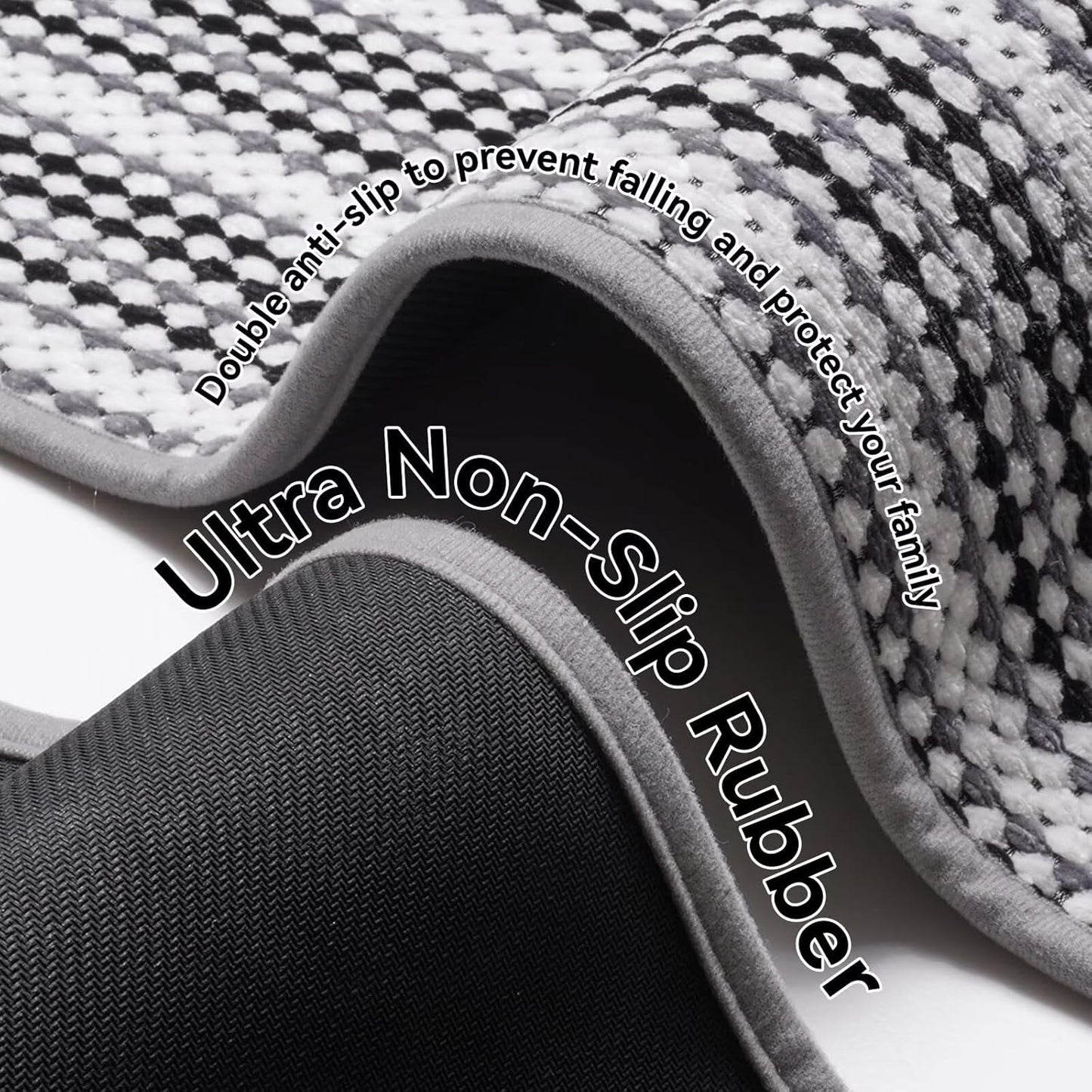 Bathroom Rugs Non Slip Washable Bath Rugs Super Absorbent Chenille Bathroom Mat Thin Bath Mats Quick Dry Bath Mat Low Pile,Black 20x31