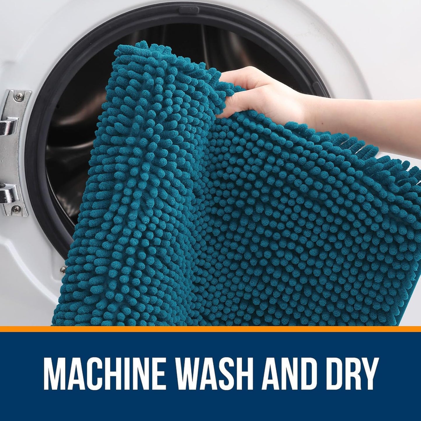 OLANLY Bathroom Rugs 44x24, Extra Soft Absorbent Chenille Bath Rugs, Rubber Backing Quick Dry, Machine Washable Bath Mats for Bathroom Floor, Tub and Shower, Home Decor Accessories, Peacock Blue