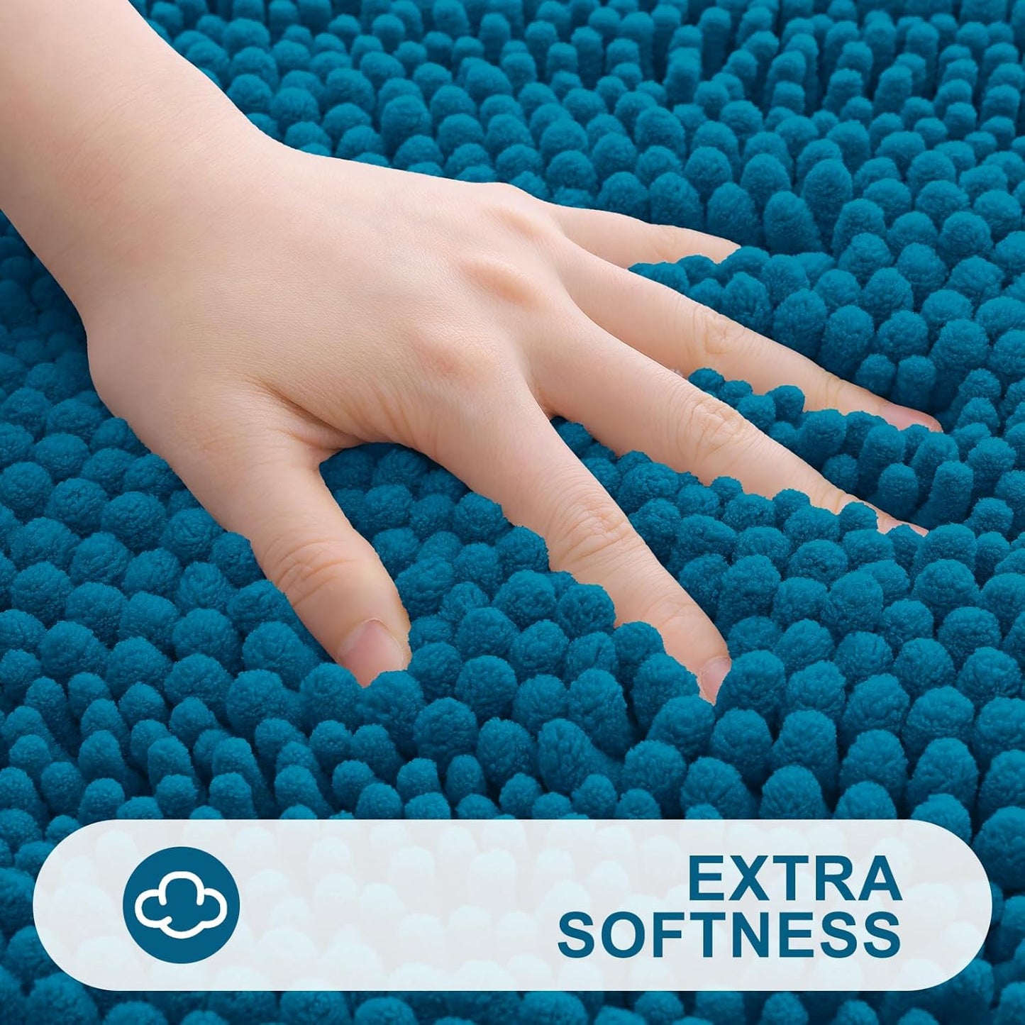 Grandaily Chenille Striped Bathroom Rugs 30x20, Extra Thick and Absorbent Bath Mats, Non-Slip Soft Plush Shaggy Shower Carpet, Machine Wash Dry, Bath Rug for Bathroom, (Medium, Atlantic Blue)