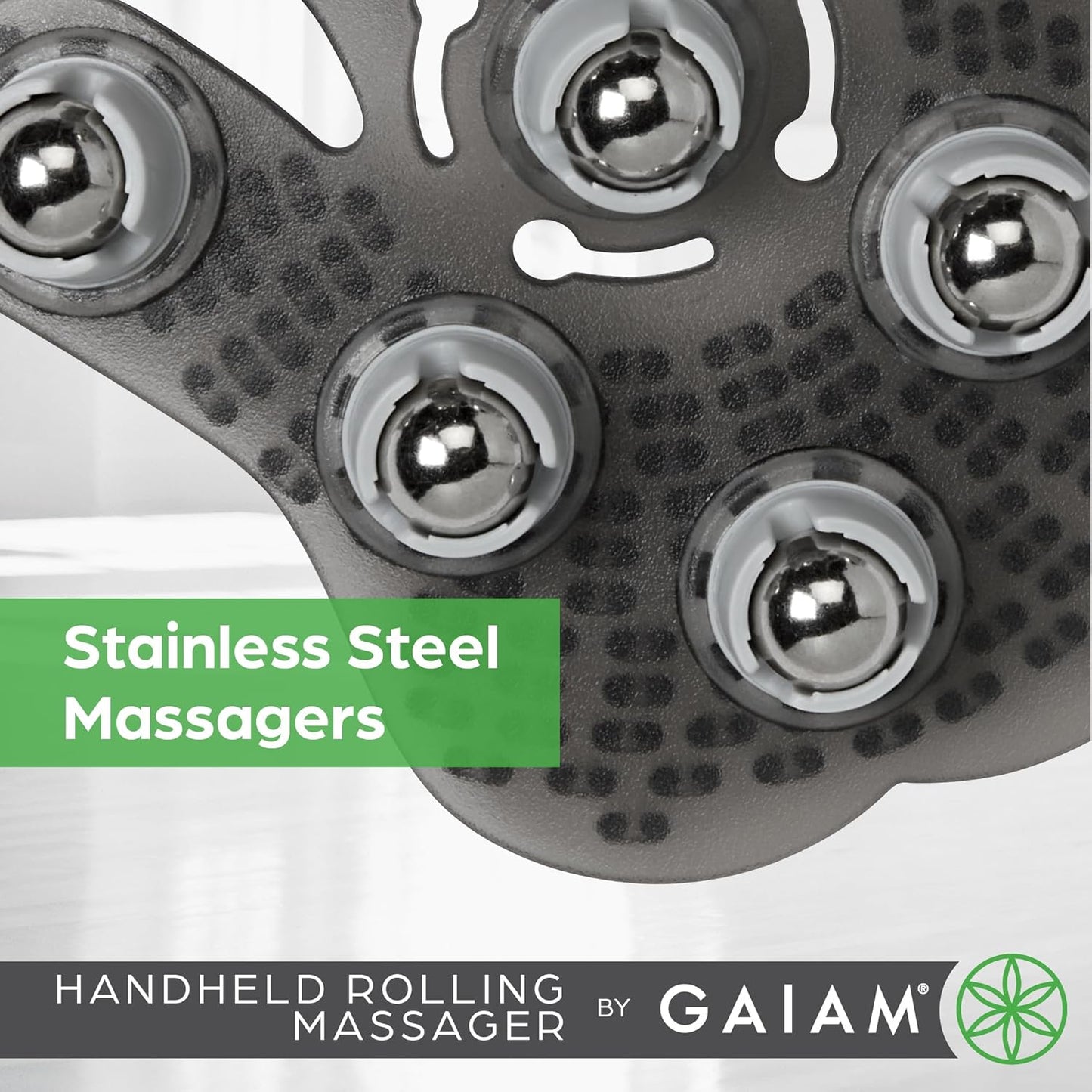 Gaiam Restore Hand-Held Rolling Massager, Palm-Shaped Roller Glove with Seven 360-degree Stainless Steel Roller Balls, Arms, Chest, Thigh, Back & Neck Massager to Reduce Sore Muscles