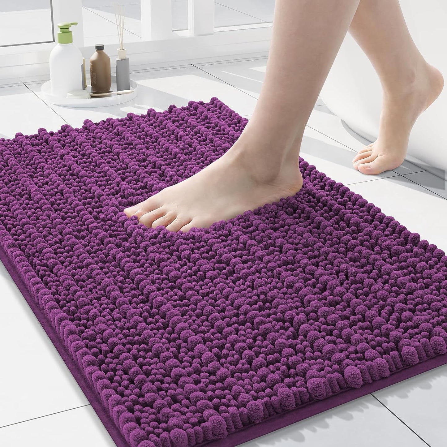 Arotive Luxury Chenille Bathroom Rug Mat, Extra Soft Thick Absorbent Shaggy Bath Rugs, Non-Slip Machine Wash Dry, Plush Bath Mats for Bathroom, Shower and Tub, 24x16, Purple