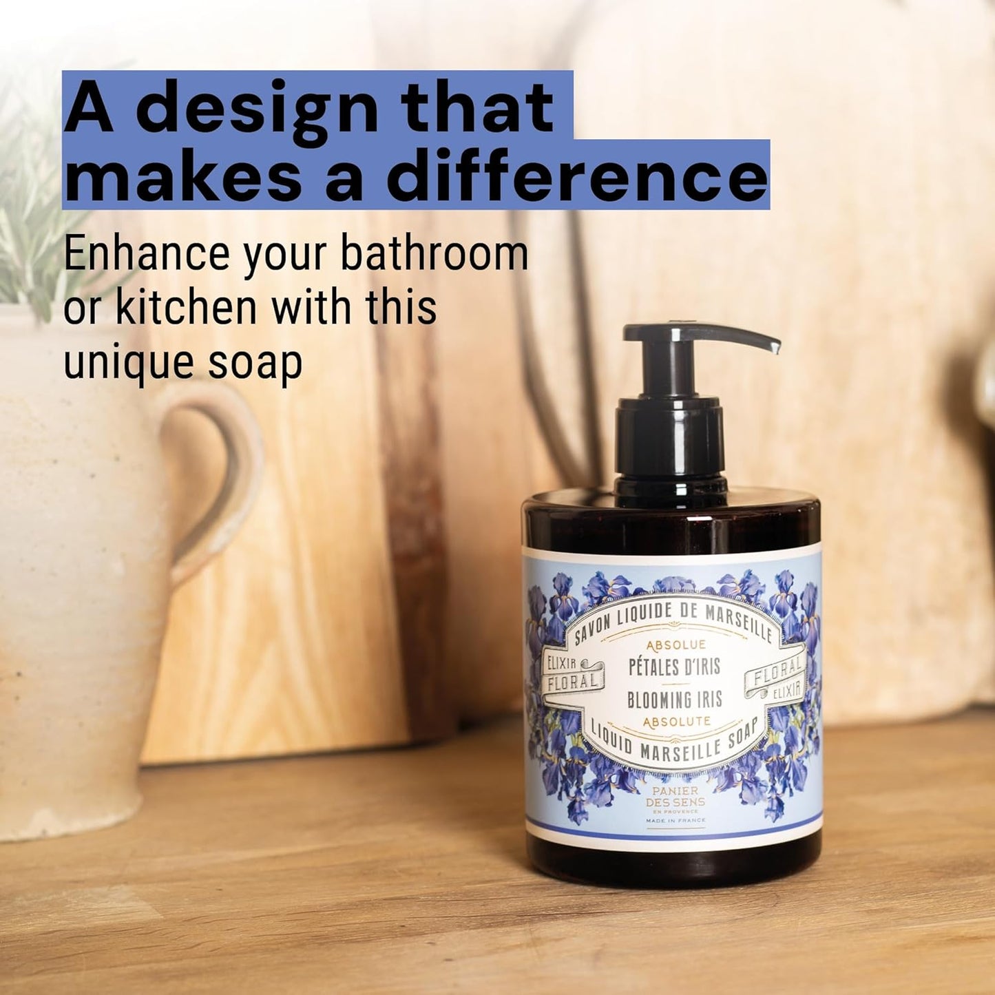 Panier des Sens - Moisturizing Hand Soap - Iris Floral Fragrance - French Traditional Savon de Marseille Soap - Refillable Kitchen & Bathroom Soap - 16.9 Fl.oz Liquid Hand Wash 96% Natural