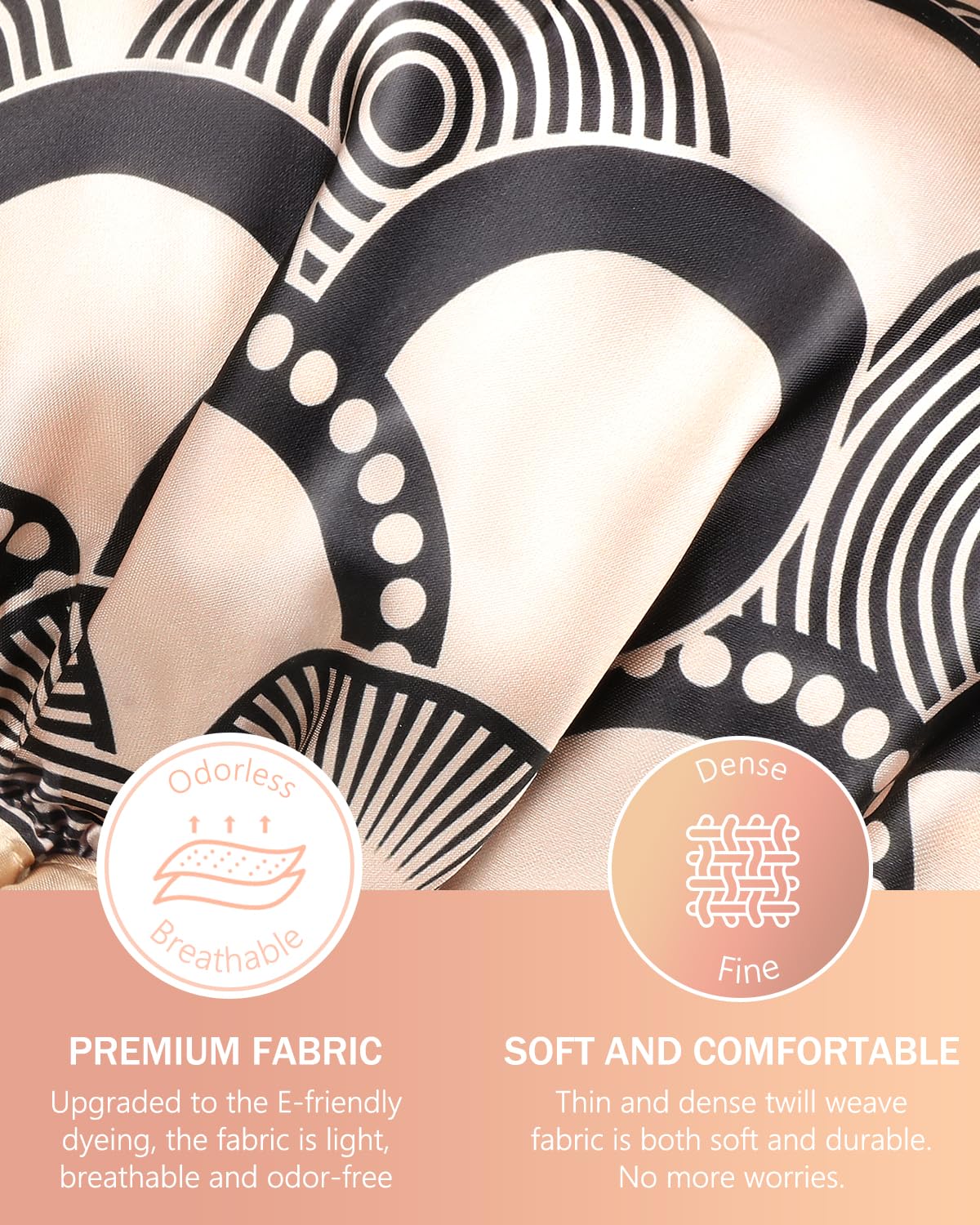 mikimini Champagne Large Shower Caps Pack of 2, Shower Cap for Women Long Hair with Black Lace, Reusable Waterproof Shower Hat for Girls