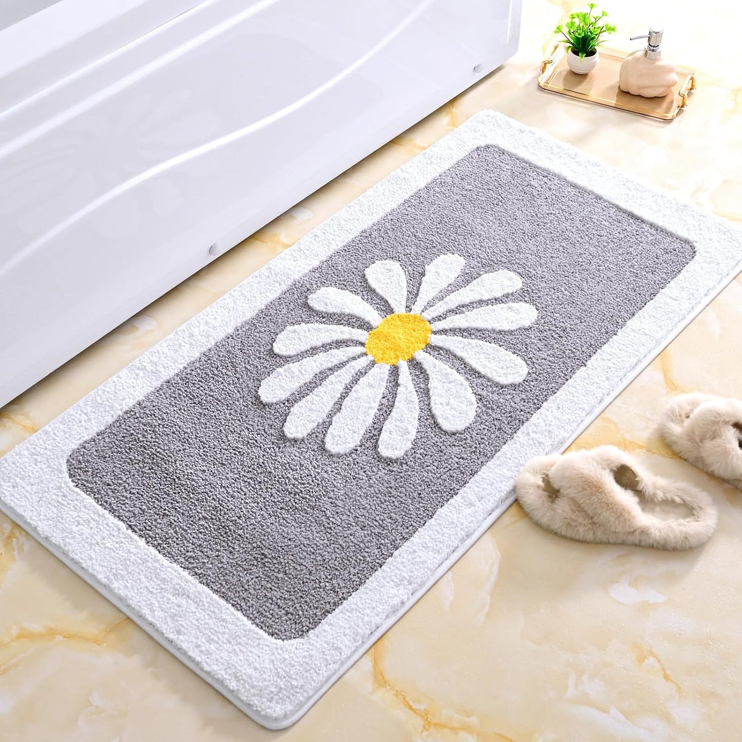 Bathroom Rugs Mat, White Flower Bath Rugs Fluffy Soft Superfine Fiber Rugs Non Slip Bath Mat Machine Wash Plush Mats,Bathroom Rug for Bathroom Shower Room (24x48, Gray)