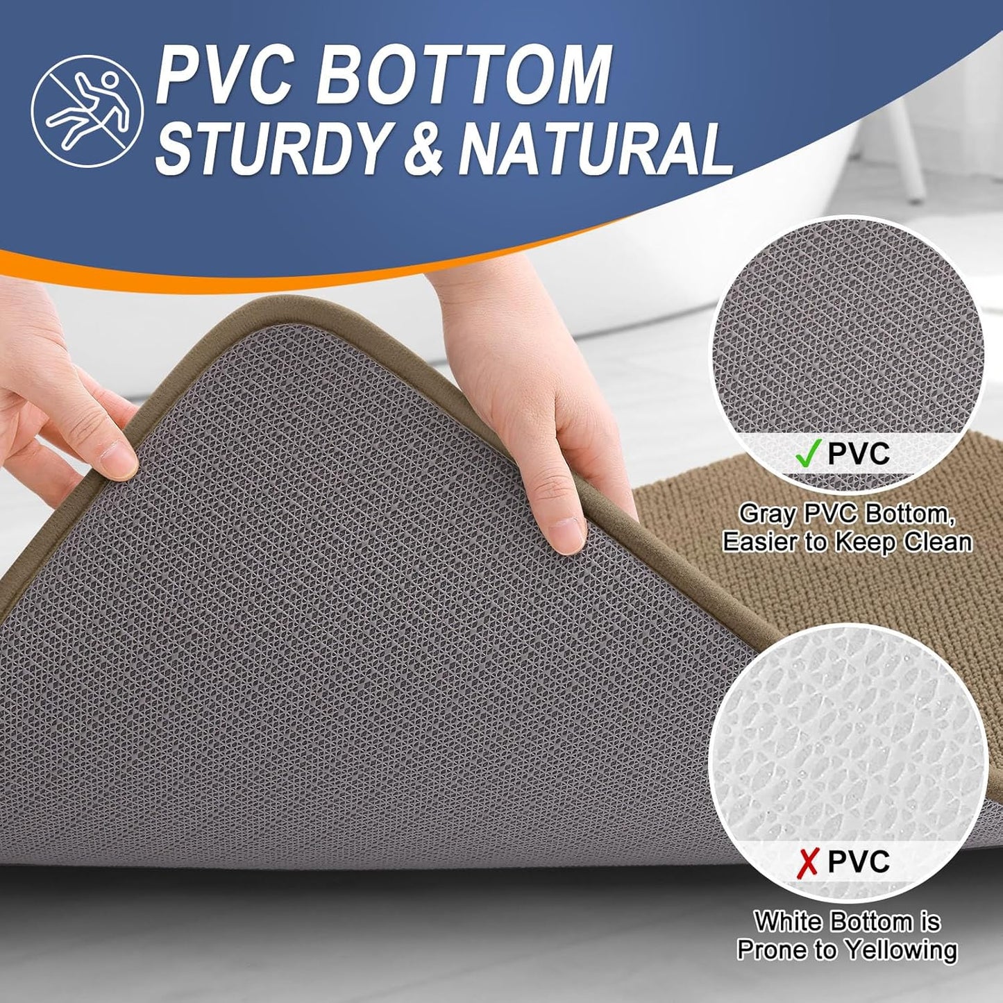 OLANLY Thick Memory Foam Bath Mat Rug 36x24, Extra Soft Absorbent Bathroom Rug, Quick Dry Bath Mats, Non-Slip, Machine Washable Carpet for Bathroom, Tub and Shower, Home Decor Accessories, Tan