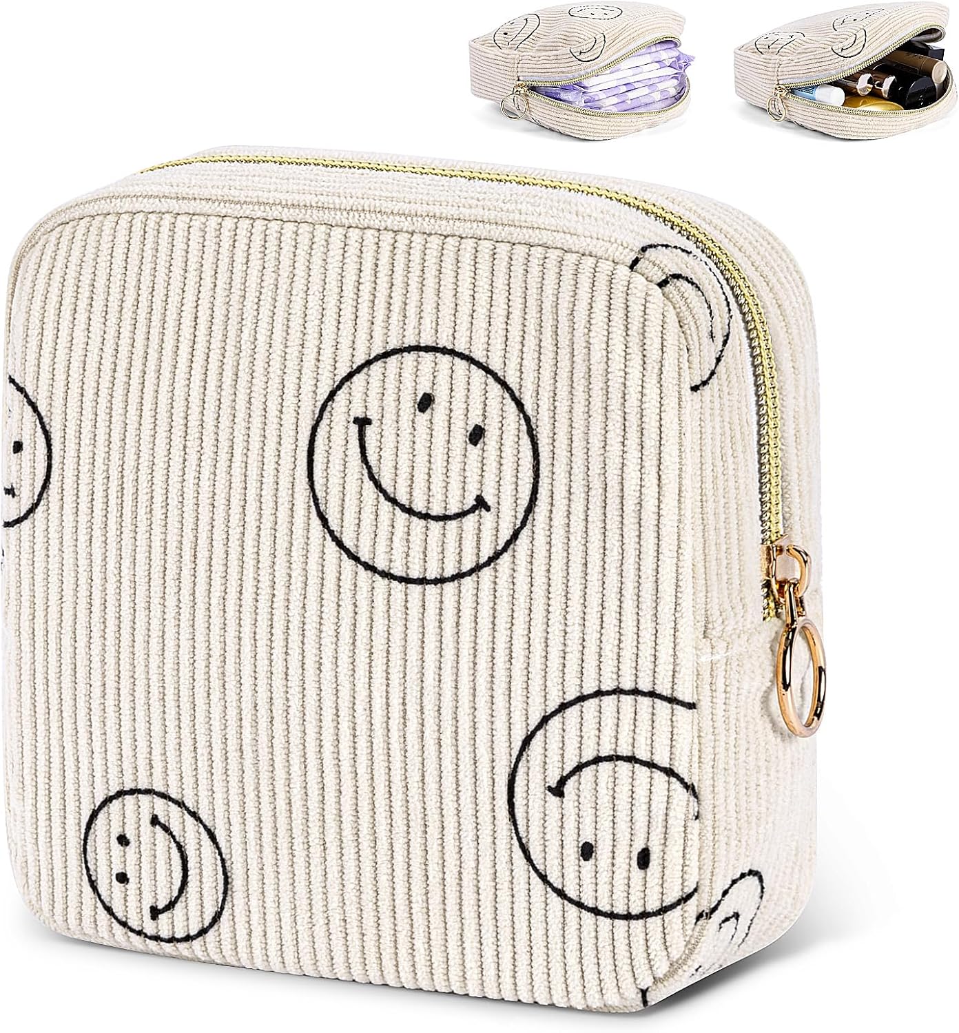 Period Bag for Teen Girls Shark Week Pouch Corduroy Portable Sanitary Pad Bags for Period Teen Period Pads Pouch for Panty Liners, Tampons, Menstrual Cup - Beige