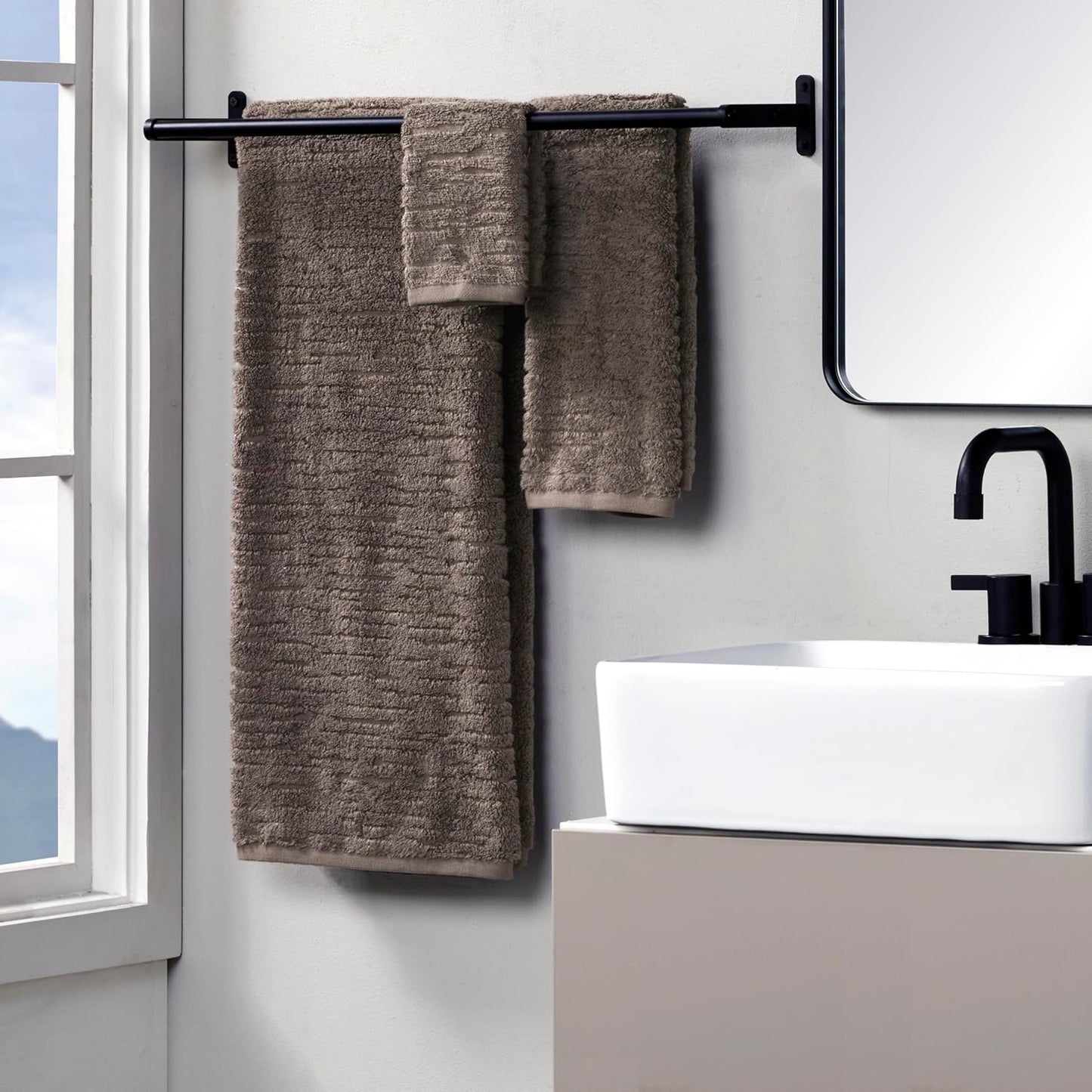 SKL Home CloudSoft Cotton Luxury Hand Towel 2pc Set for Bath/Kitchen/Bar & Gift, Mink Brown