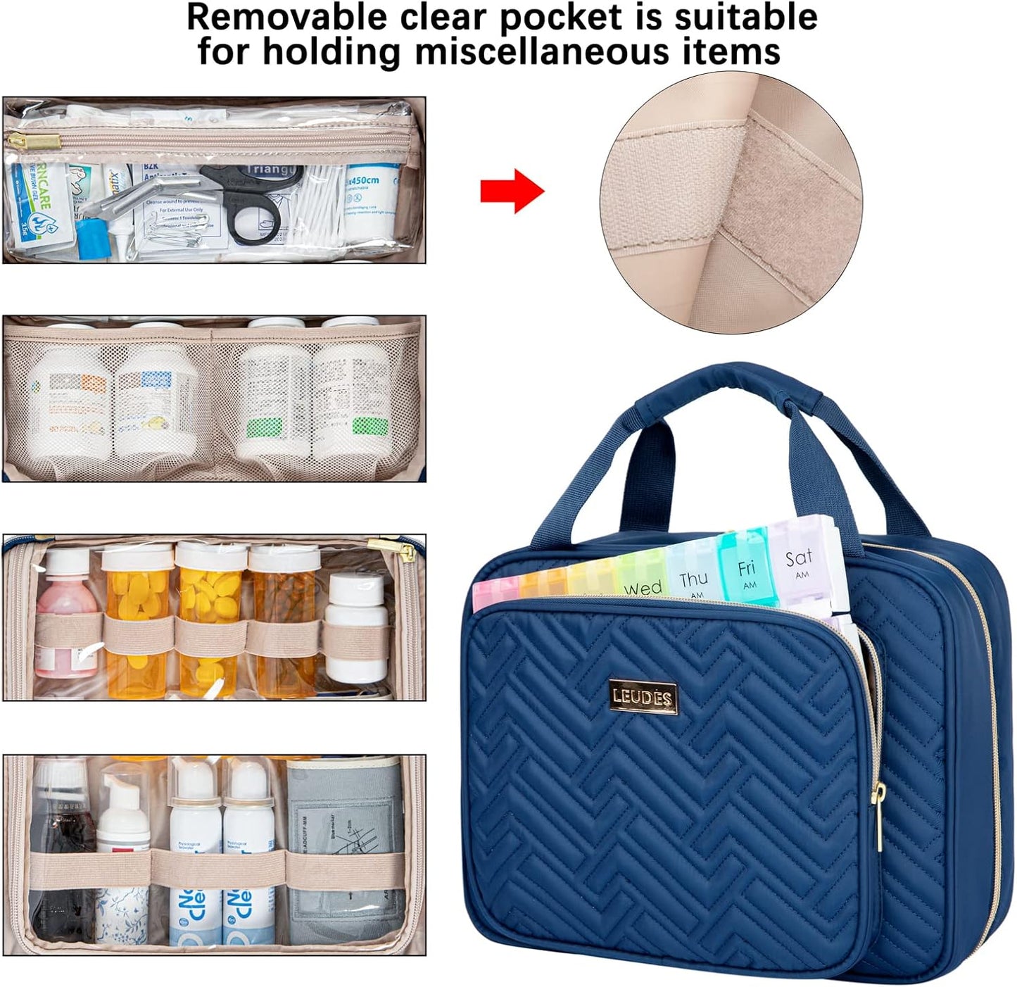 Leudes Travel Pill Bottle Organizer,Medicine Organizer and Storage,Home Medication Bag, Cases,Carrier for Pills,Vitamin,Fish Oil,Supplements for Women and Men (Large, Blue)