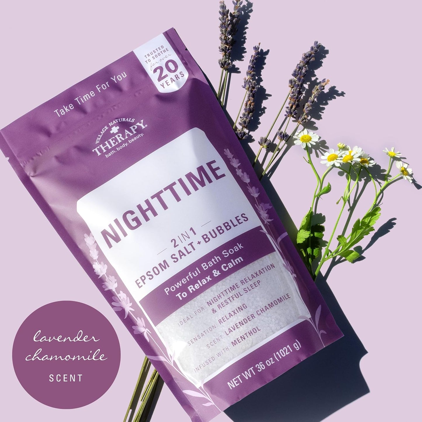 Village Naturals Therapy, Nighttime Foaming Epsom Soak, 36 Oz, Pack of 3