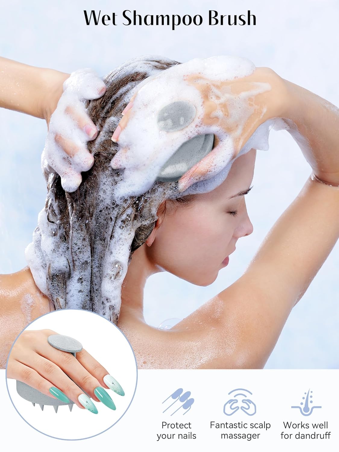 HEETA Scalp Massager Hair Growth, Soft Silicone Scalp Scrubber Shampoo Brush for Exfoliation, Dandruff Removal & Head Massage Stress Relax, Wet & Dry Use for Thick, Thin Hair Care, Wheat Straw Grey