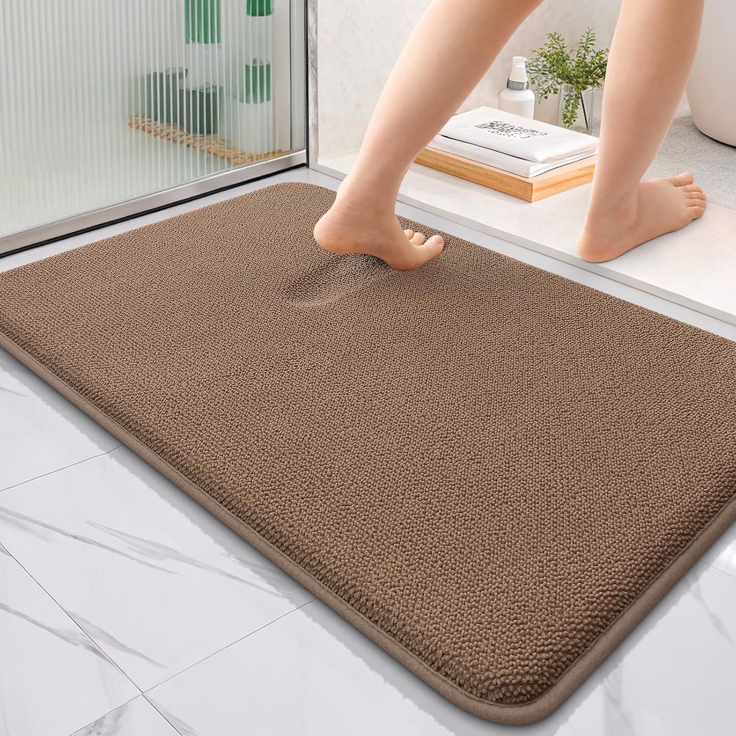 OLANLY Thick Memory Foam Bath Mat Rug 36x24, Extra Soft Absorbent Bathroom Rug, Quick Dry Bath Mats, Non-Slip, Machine Washable Carpet for Bathroom, Tub and Shower, Home Decor Accessories, Mocha