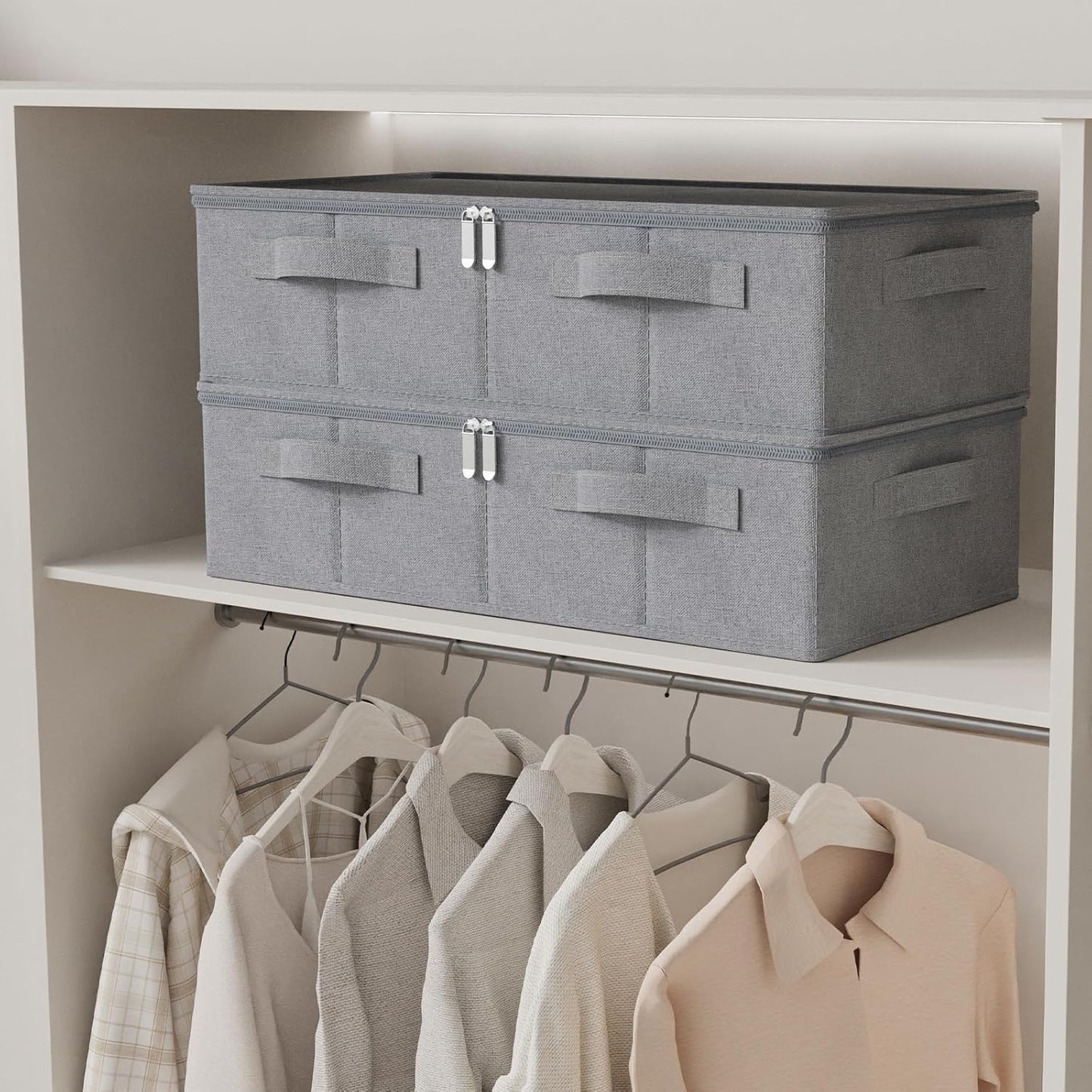 Underbed Storage Box, Foldable Under Bed Bins Container, Fabric Closet Organizer with Lid, for Clothes, Sheets, Blankets, 23.6x11.8x5.9in, Grey, 3 Pack