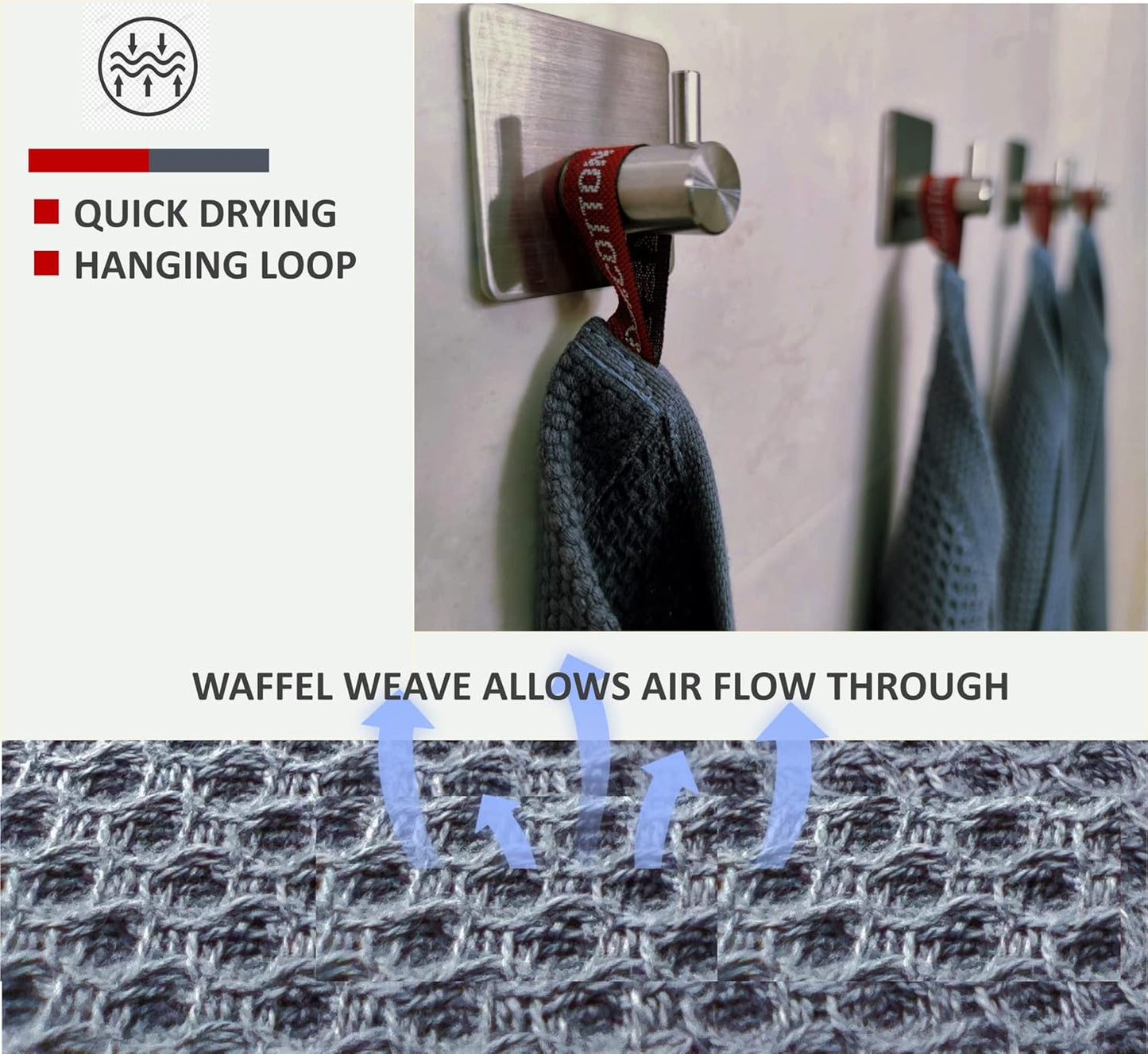 Kitchen Towels 100% Cotton Waffle Weave Dish Towel for Cleaning Drying Dishes Extra Absorbent and Soft, Dish Cloth,13 x 28 Inch(Darkgrey-4 Pack)