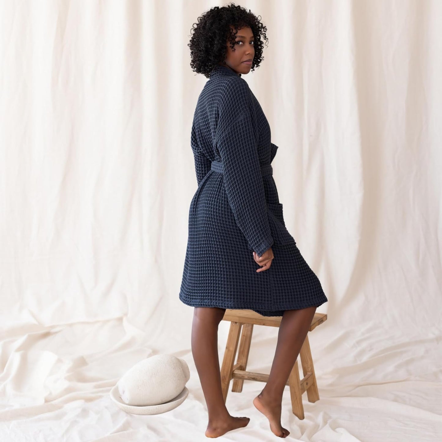 Womens Kimono Waffle Robe - Lightweight 100% Turkish Cotton Housecoat for All-Day Lounging - Bathrobe for Shower