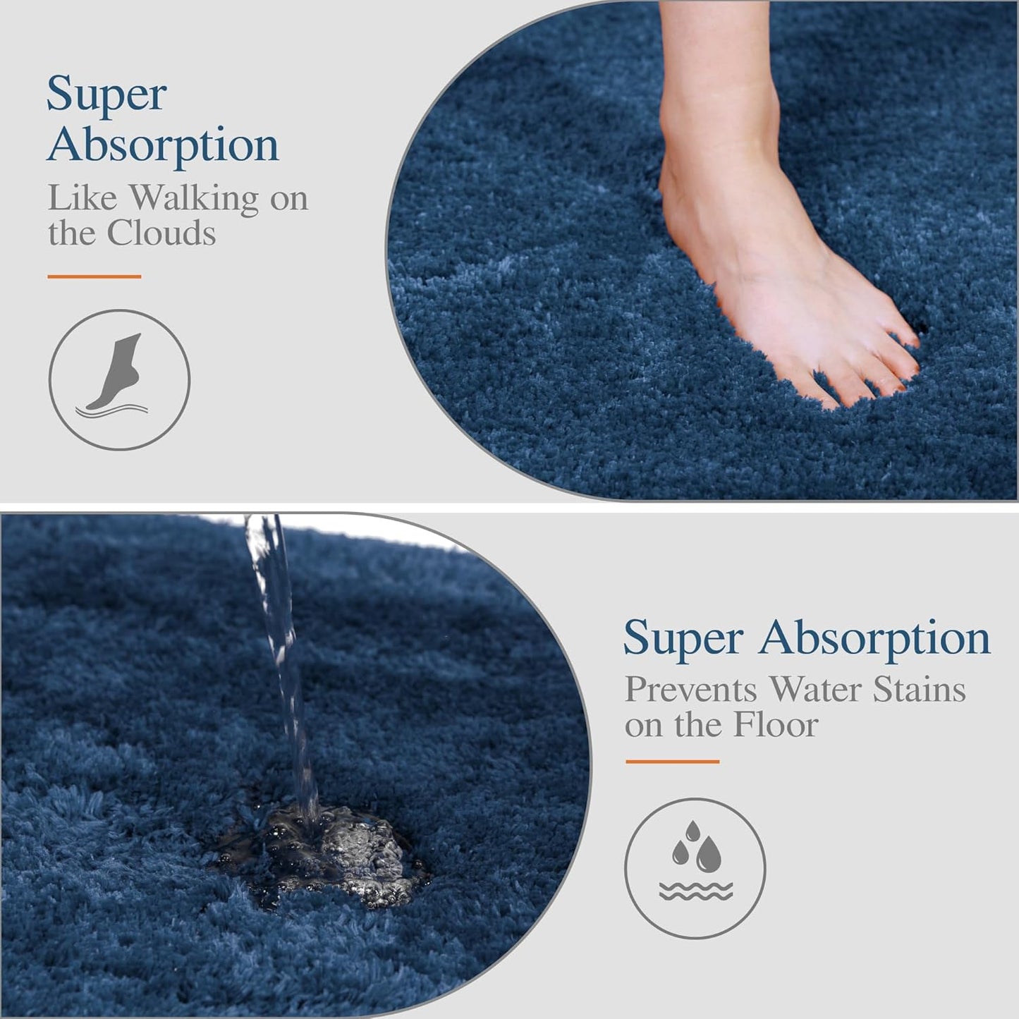 Walensee Large Bathroom Rug (24 x 60, Navy) Extra Soft and Absorbent Shaggy Bath Mat Machine Washable Microfiber Non Slip Luxury Floor Mat